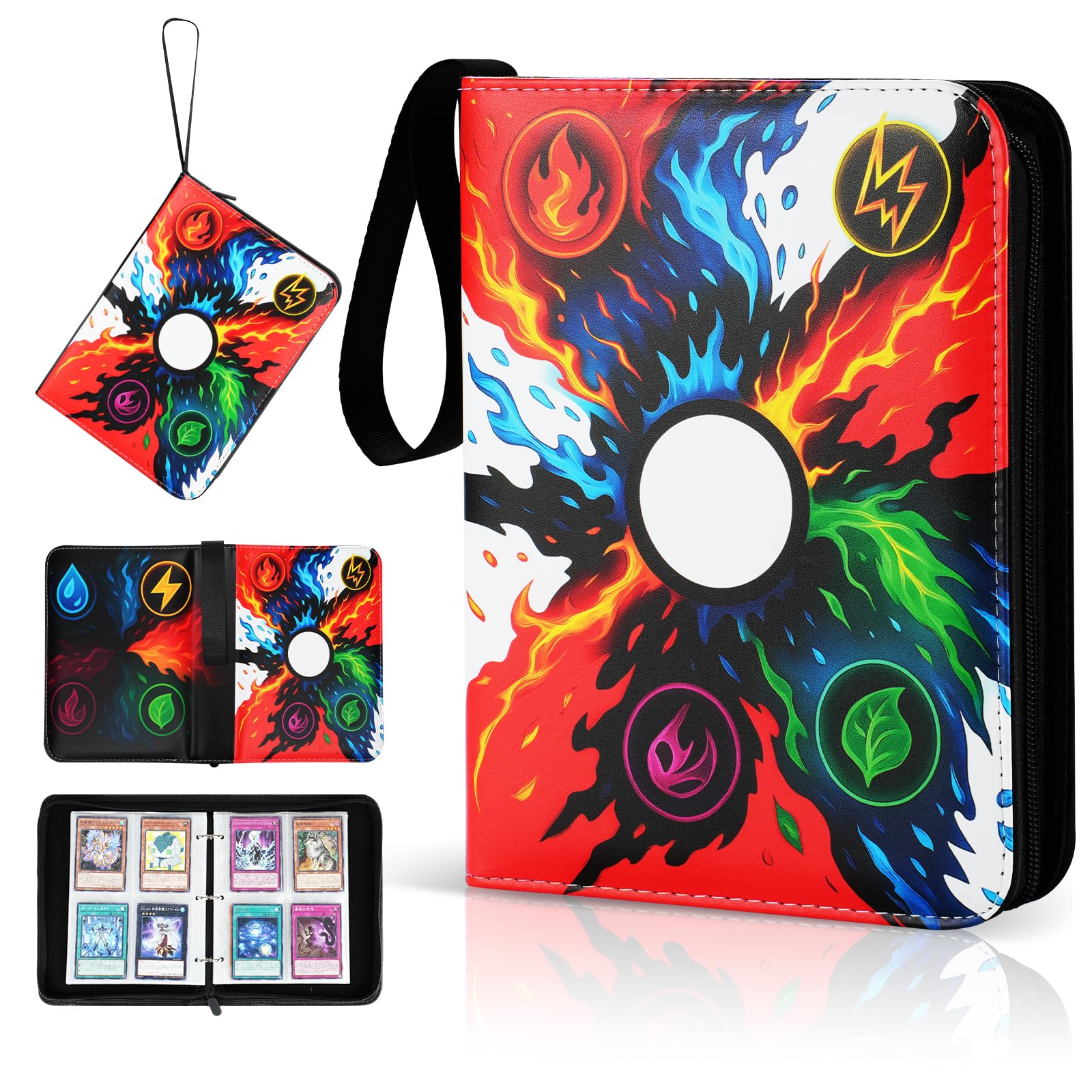 Raccoglitore di carte collezionabili di alta qualità da 400 carte – in pelle PU antiurto album a 3 anelli con 50 maniche bifacciali, tasche trasparenti ispessite per Pokémon, MTG, carte sportive e TCG