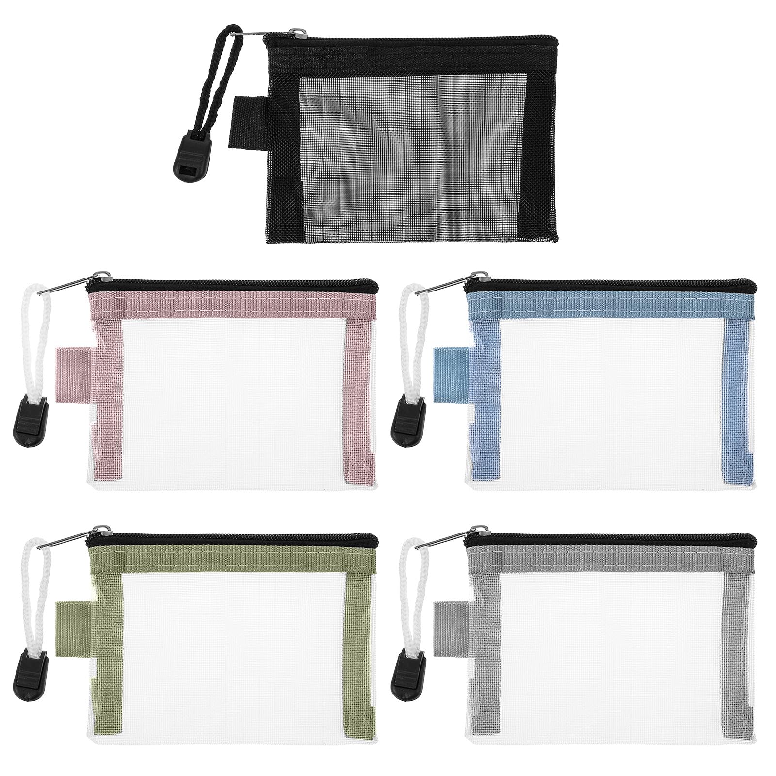 Lnngub 5 Pack Small Zipper Pouch,3" X 4.3" Nylon Small Mesh Zipper Pouch Portable Mini Mesh Bags for Lipstick,Key,Earphone,Credit Card