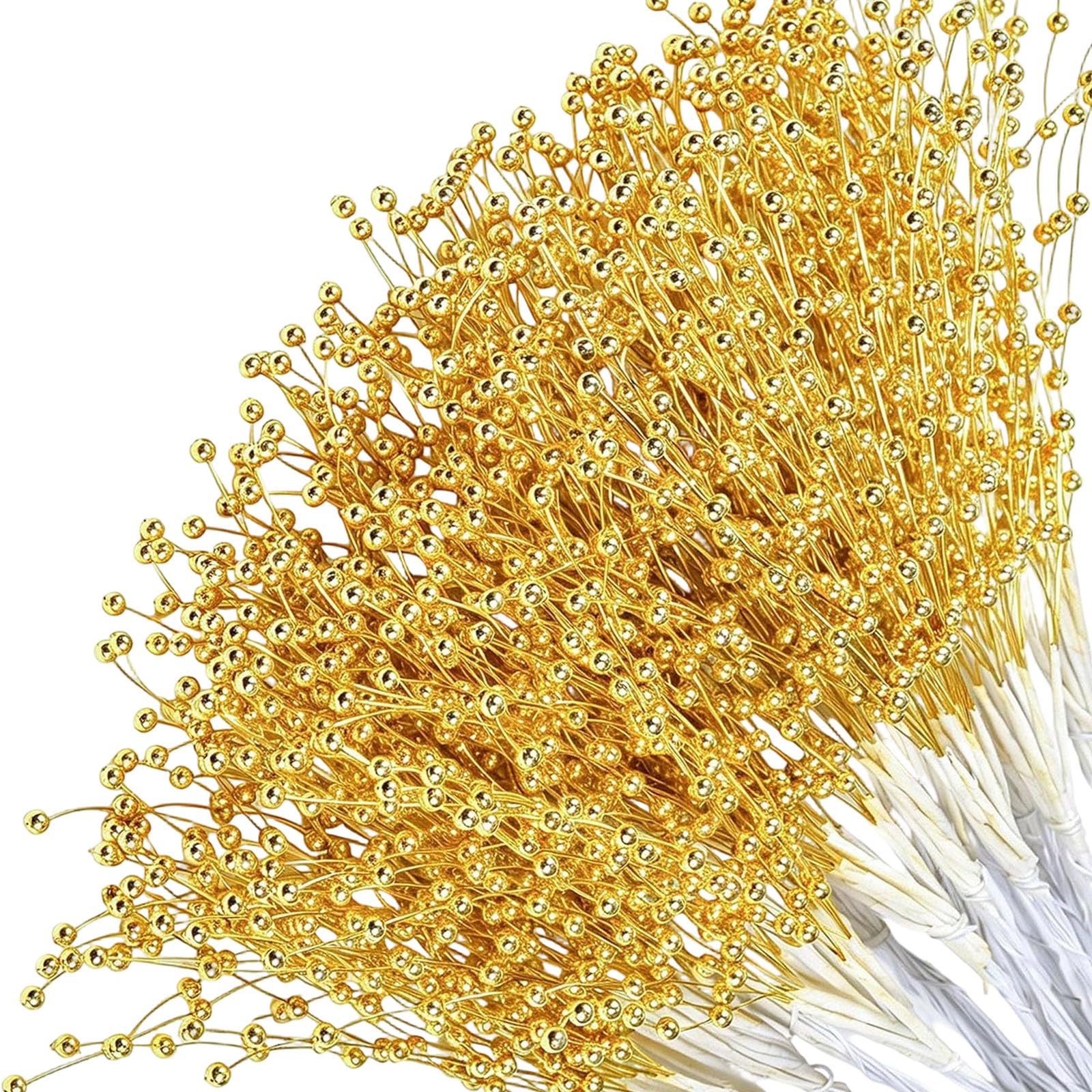 ZEPFJHE 50Pcs / Pack 24Cm Pearls Effect Bead Branch Beaded Stems for Crafting Bouquets and Seasonal Decorations Holiday Wreath Making Supplies