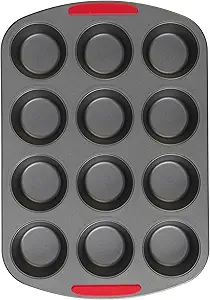 GoodCook MegaGrip 12-Cup Muffin Pan with Silicone Grip Handles Perfect for Cupcakes Durable Heavy-Gauge Steel Construction Scratch-Resistant Nonstick Coating, 15.5x10.5-Inch, Gray