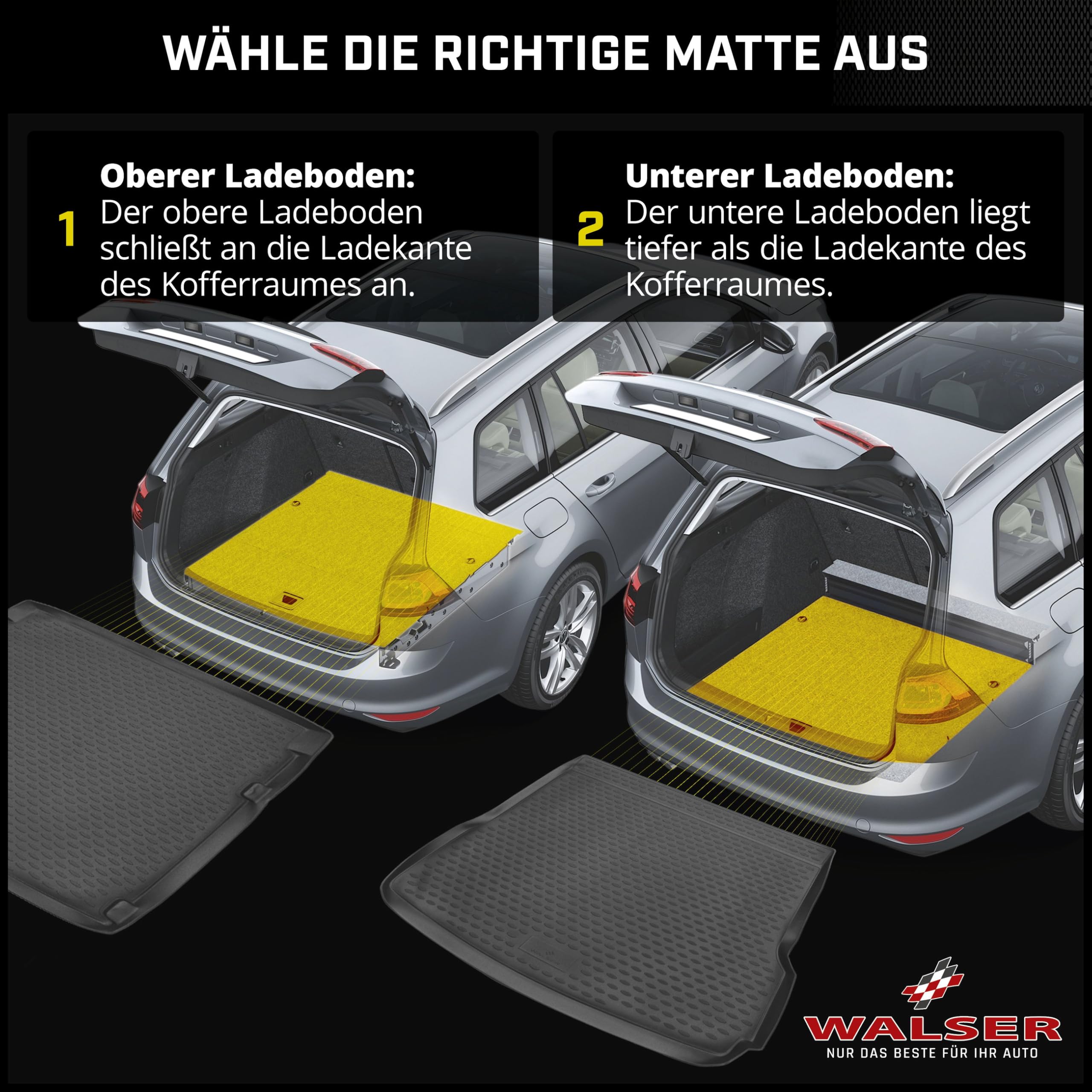 WALSER XTR Kofferraumwanne für Peugeot 3008 SUV oberer Ladeboden 2016-Heute, 100% passgenaue Antirutschmatte Auto, Gummimatte Auto, Kofferraum Schutzmatte, Auto Gummimatten