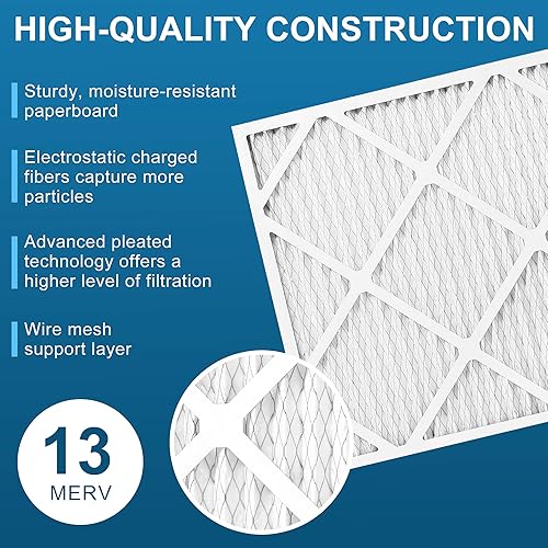 Miniatura 4 de LotFancy Filtros de aire de 20 x 20 x 1, filtros MERV 13 para horno de CA, paquete de 4 filtros plisados para aire acondicionado y HVAC (tamaño real
