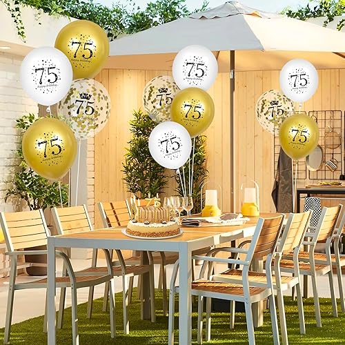 Miniatura 7 de Globos de cumpleaños de 75 años, 15 unidades, globos de feliz cumpleaños número 75, globos de confeti para hombres y mujeres, decoraciones de fiesta
