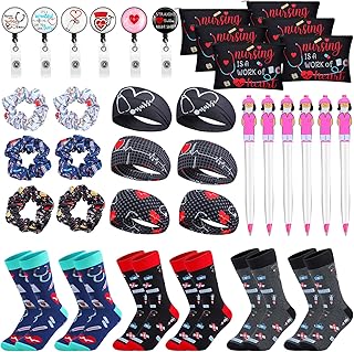 36 Pcs Nurse Appreciation Gift Set Include Nurse Makeup Bag Nursing Headbands Hair Nurse Scrunchie Nurses Socks Nurse Ballpoint Pens Nurse Badge Holder Reel Nurse Week Day Gifts for Nurse