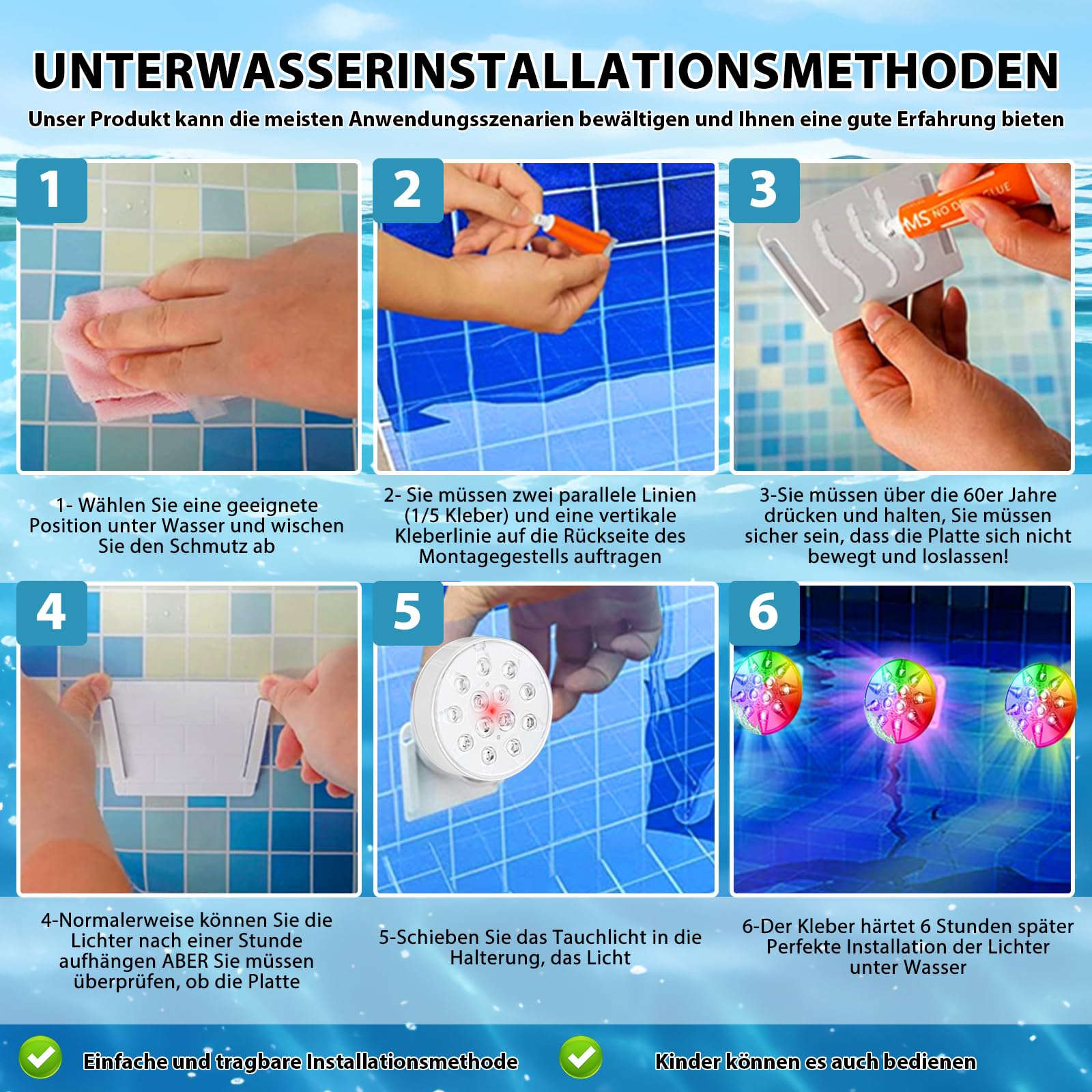 HOSPAOP Poolbeleuchtung Unterwasser LED Licht Wiederaufladbare, Wasserdichte mit RF Fernbedienung, USB, Timer, RGB 13 LEDs für Pool Whirlpool Aquarium Teich Vase Party Beleuchtung (2er)