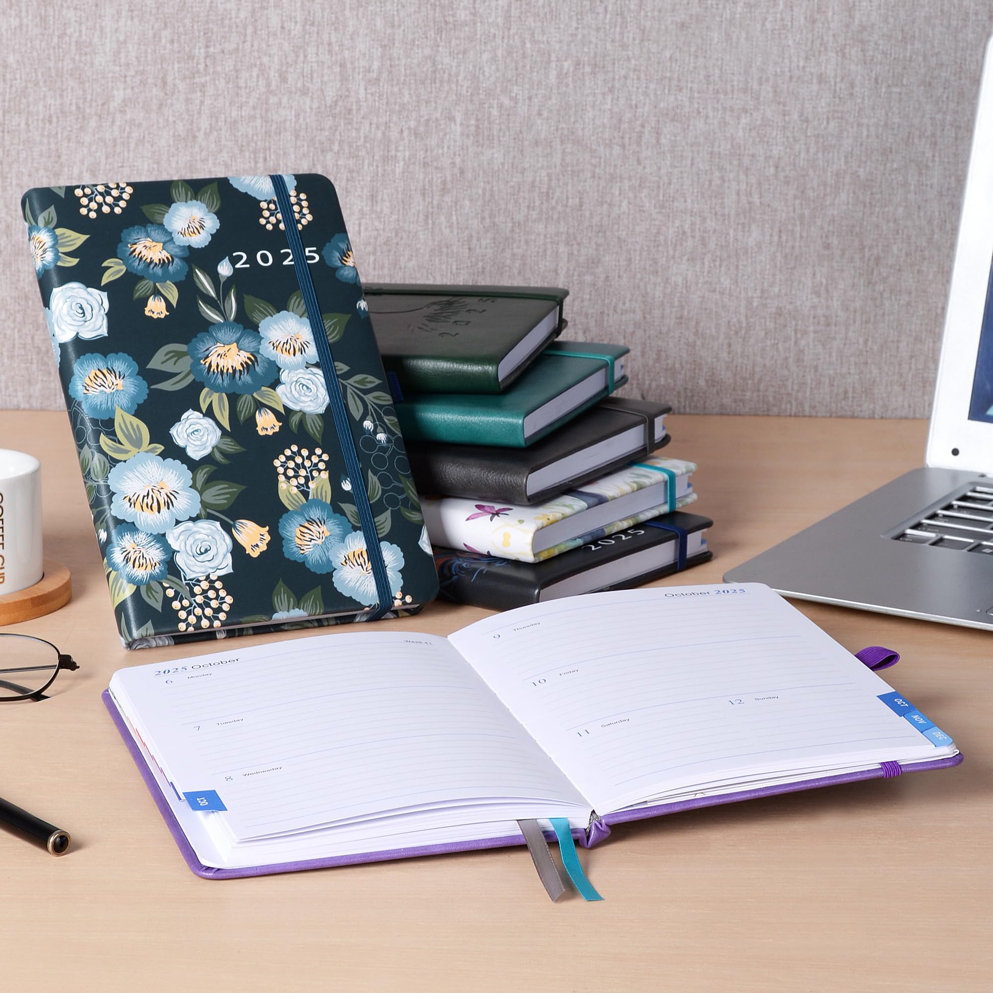 2025 Weekly & Monthly Planner - Hardcover Spiral Bound With Monthly Tabs, Inner Pocket & Elastic Closure