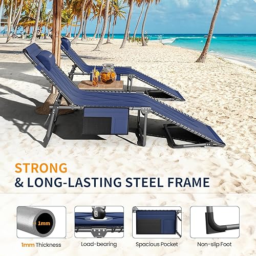Miniatura 5 de Catre plegable acolchado para adultos con colchón de doble capa ultra cómodo, tumbona portátil de 5 posiciones para exteriores e interiores, cuna de