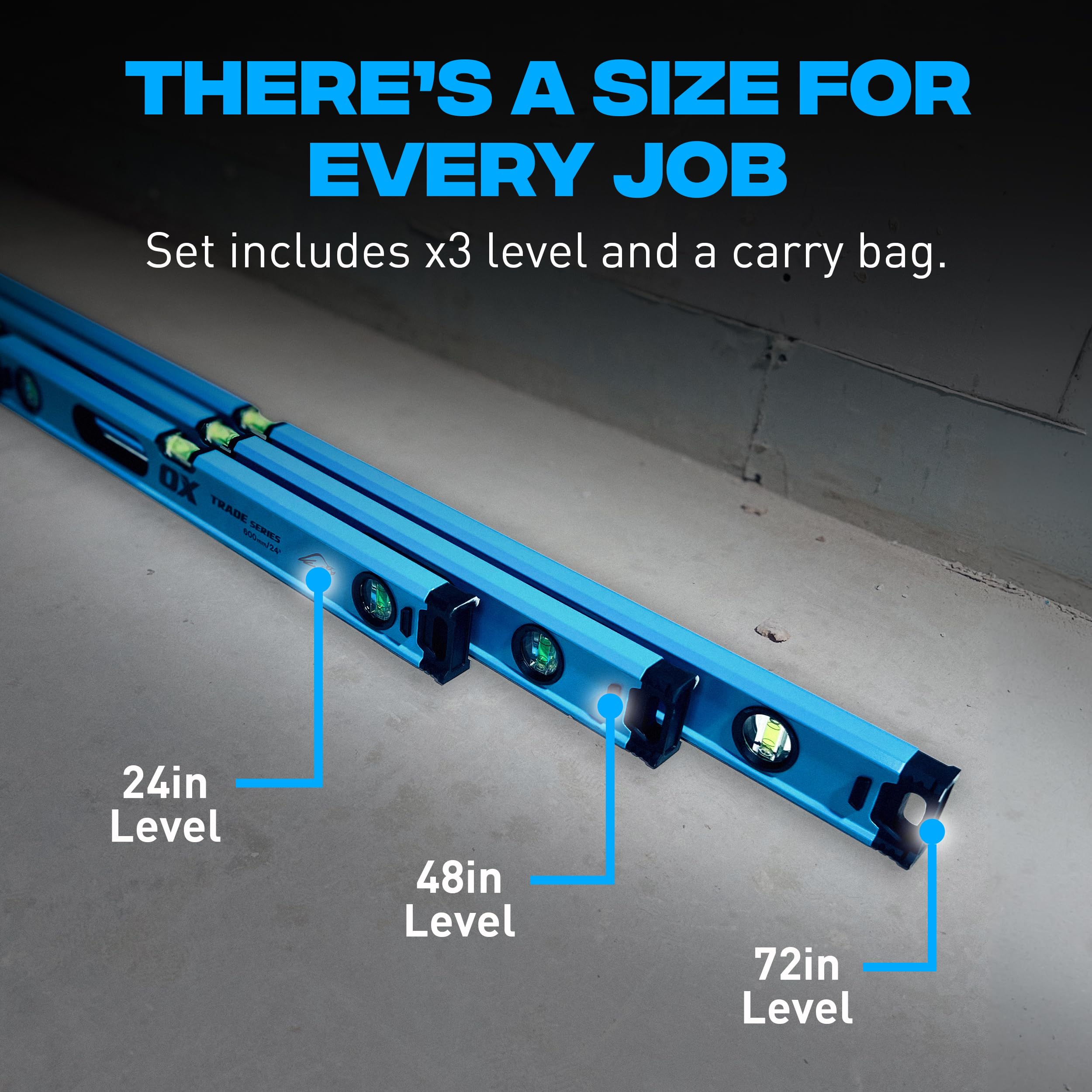 OX Tools T505903 Trade Level Bundle, includes Pro Level Bag, three