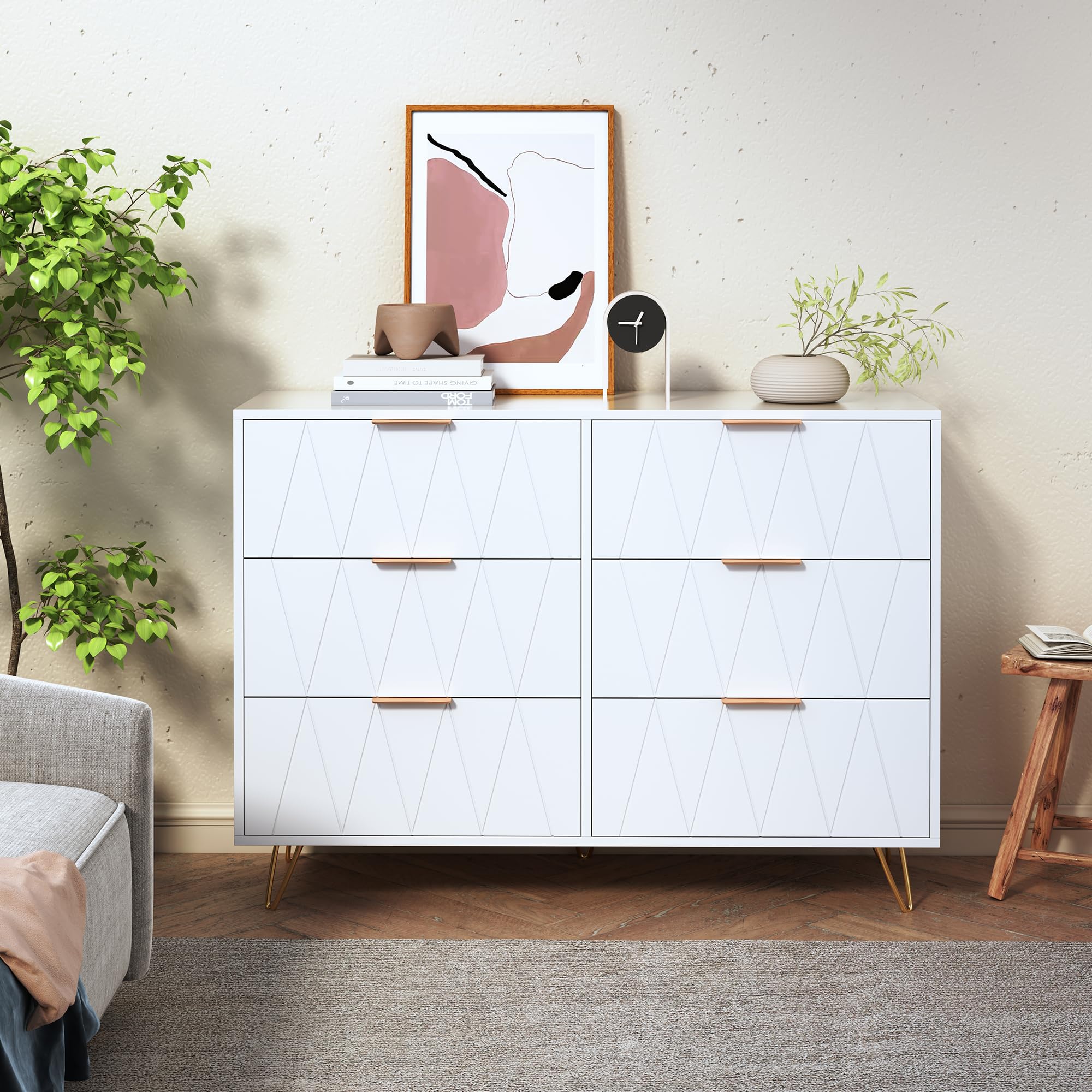 Commode 6 Tiroirs 100cm, Commode pour Chambre à Coucher, Enfant, Salon ou Couloir, Moderne Tiroirs Meuble de Rangement, 100x34x72.5 cm, Blanc