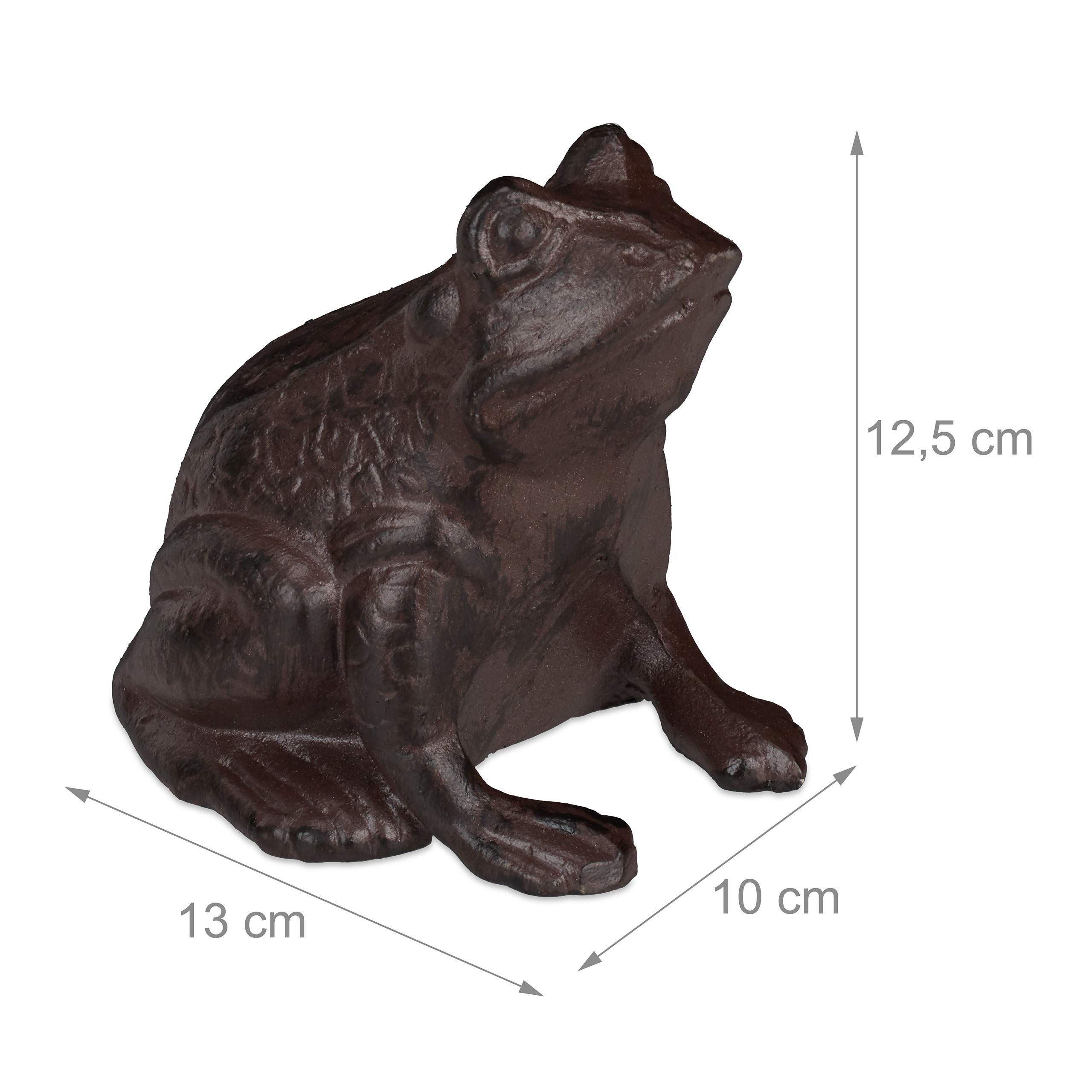 Relaxdays Figurine de Jardin Grenouille, Assise, en Fonte, Apparence Antique, étanche, Figurine de Grenouille, Marron