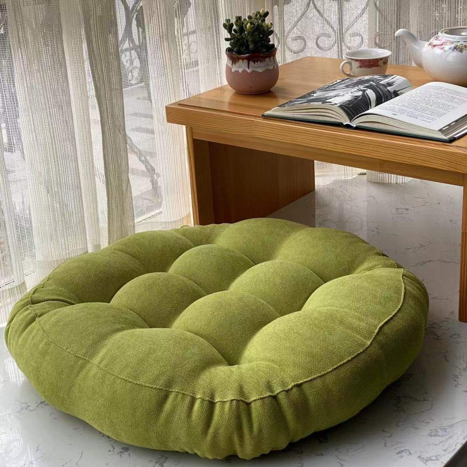 Coussin de yoga et méditation bleu foncé en velours pour coin zen de salon
