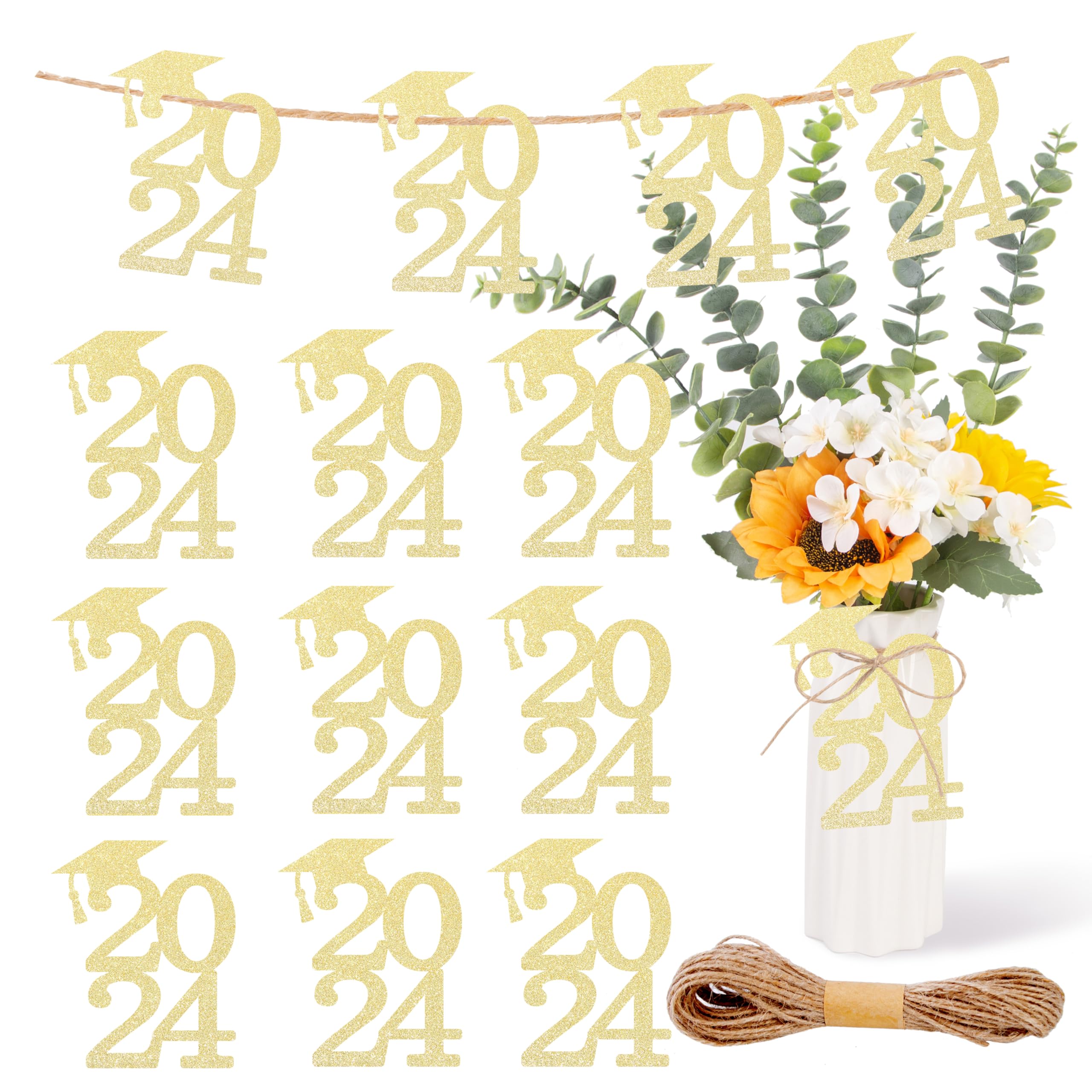 24PCS Cutouts Tags Graduation Decorations Class of 2024 Cap, Table Centerpiece Grad Party Decorations 2024 Party Tags for Table Congrats Grad Decor, 2024 graduation decorations (Gold)