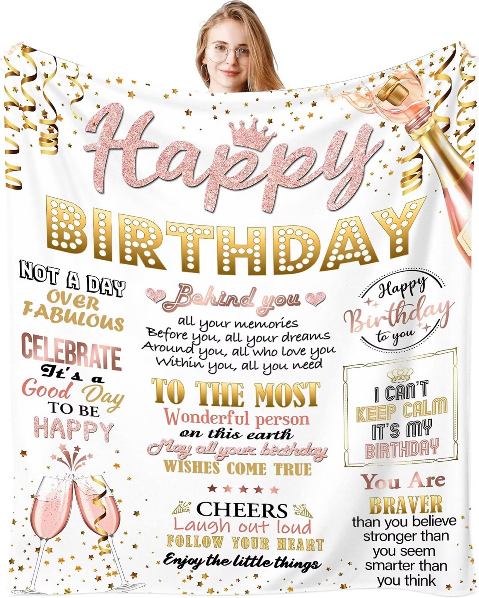 Happy Birthday Blanket Gifts for Her - Birthday Decorations Gifts for Women Unique, Personalised Birthday Flanell Blanket for Women Best Friends Bestie Sister Daughter Niece 50"x60" — image 1