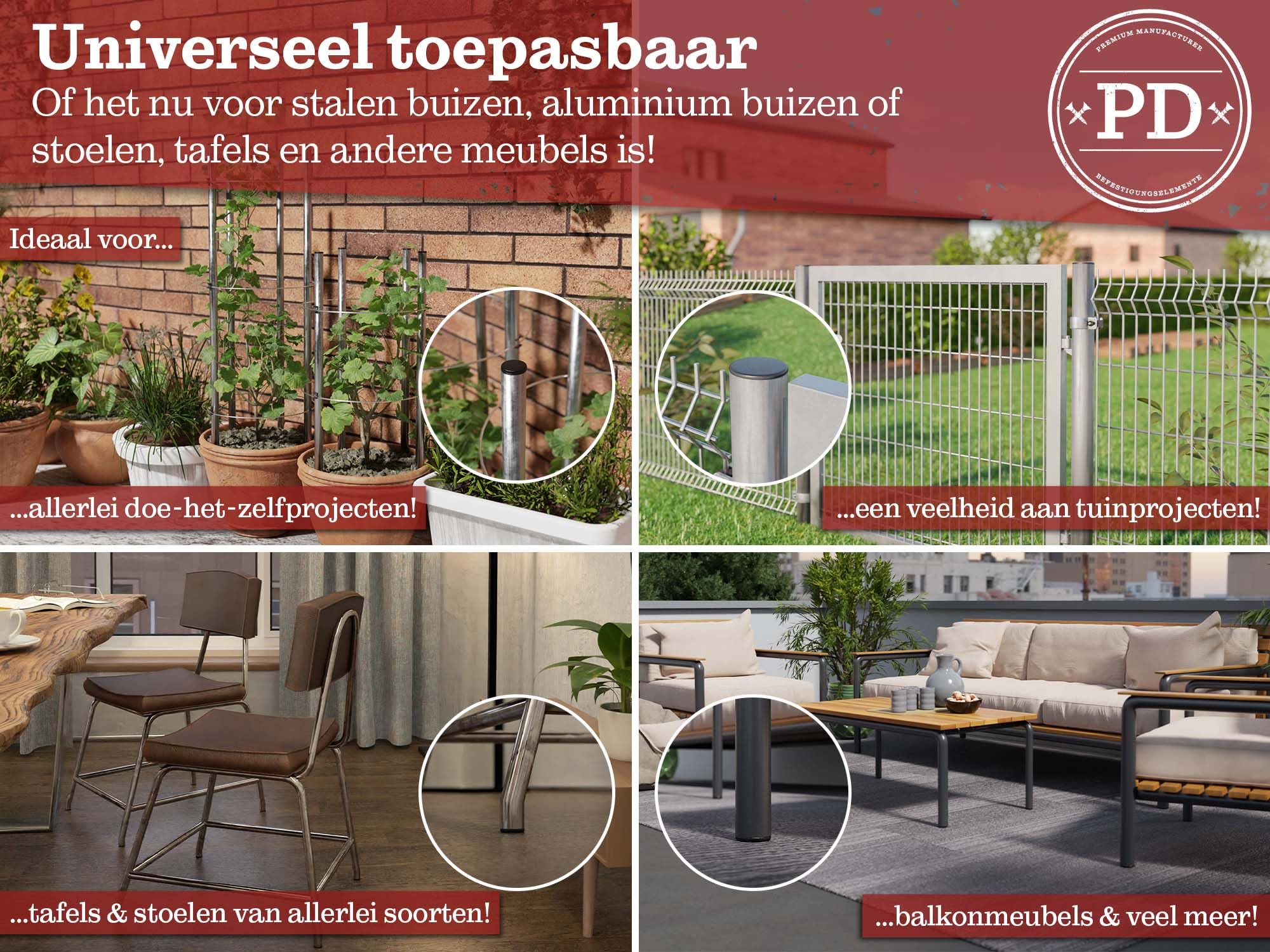 PD® Lamellenpluggen rond 34mm voor ronde buis - Eindkappen van PE-kunststof - Buispluggen voor het afdekken van stalen buis, roestvaststalen buis, aluminium buis & aluminium profiel - 10 st