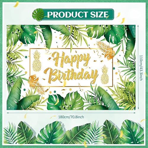 Miniatura 6 de Decoraciones de cumpleaños de palma, decoración de pancarta de fiesta tropical, decoración hawaiana Luau, telón de fondo de fiesta de cumpleaños