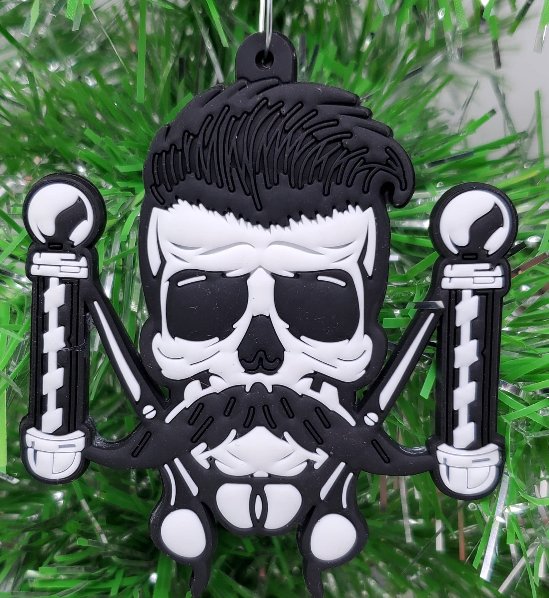 Décoration tête de mort barbier coiffeur aux finitions sculptées premium