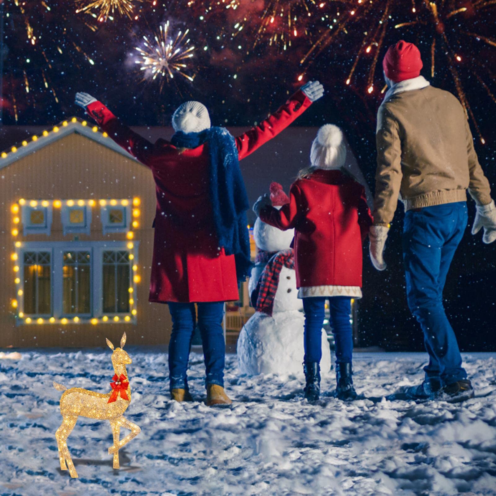 10 Unidades de Ciervos de Navidad iluminados – Decoración para Exteriores de Familia de Renos de Navidad con Luces LED – Luces navideñas de Patio con estaca y Lazo Rojo para jardín | exteriores de familia de de Navidad con luces LED – Luces navideñas de p