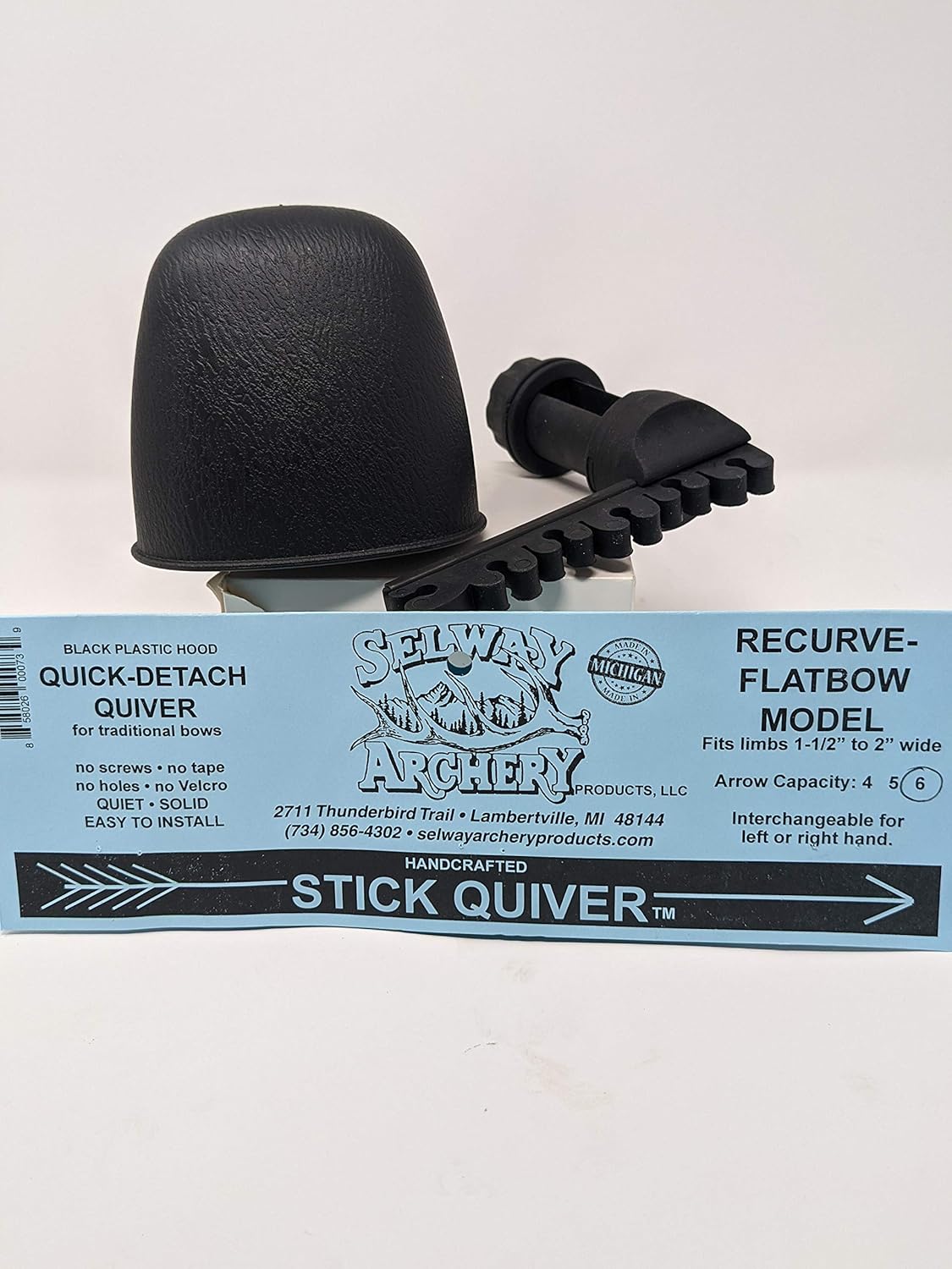Selway Quick Detach, 6 Arrow, Recurve Bow Quiver w/Plastic