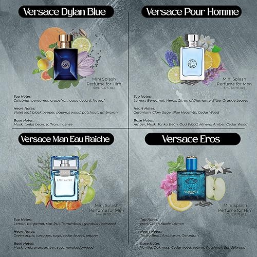 Miniatura 4 de Versace Colonia para hombre, juego de 4 mini Eros, Pour Homme, Dylan Blue, Eau Fraiche Perfume para hombres, juego de muestras de fragancias