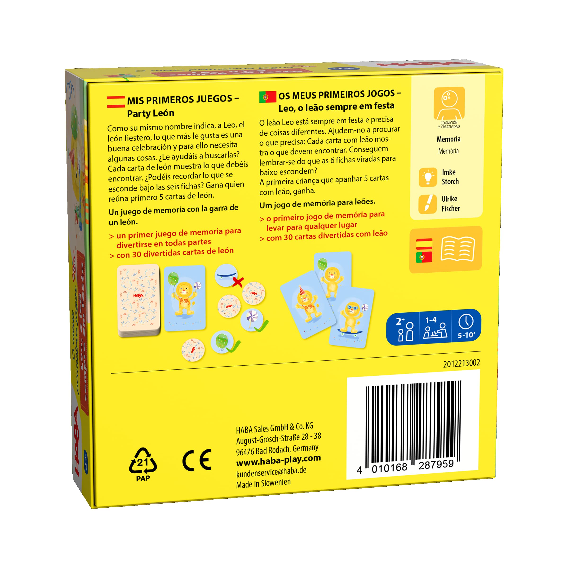 HABA 2012213002 - Mis Primeros Juegos – Party León, Primer Juego Infantil de Mesa de Memoria, de Viaje. Más 2 años