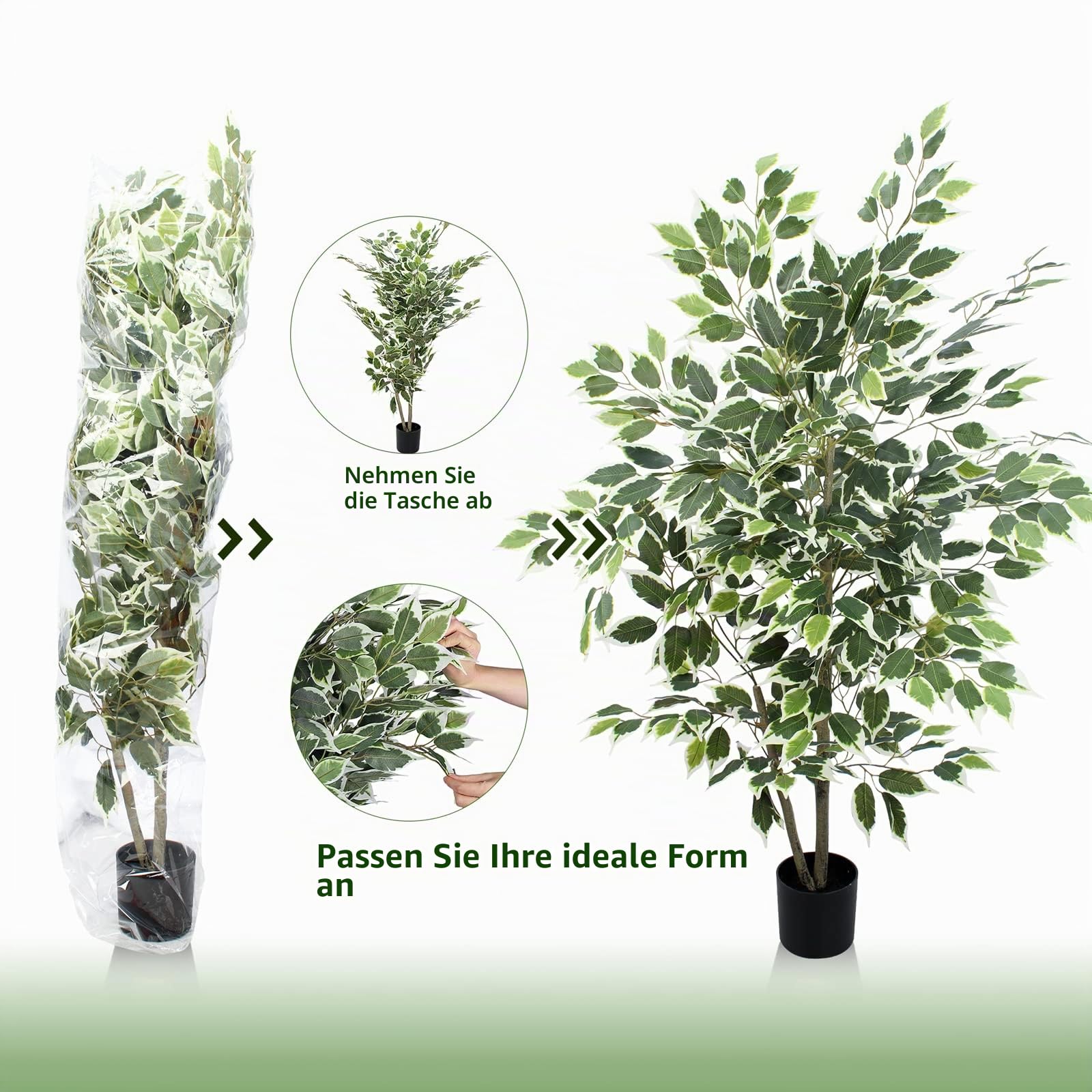 Yepdin Künstlicher Ficusbaum – 1,20 m hoher Kunstbaum aus Seide mit Topf – naturgetreues Laub und Äste für die Dekoration im Innen- und Außenbereich