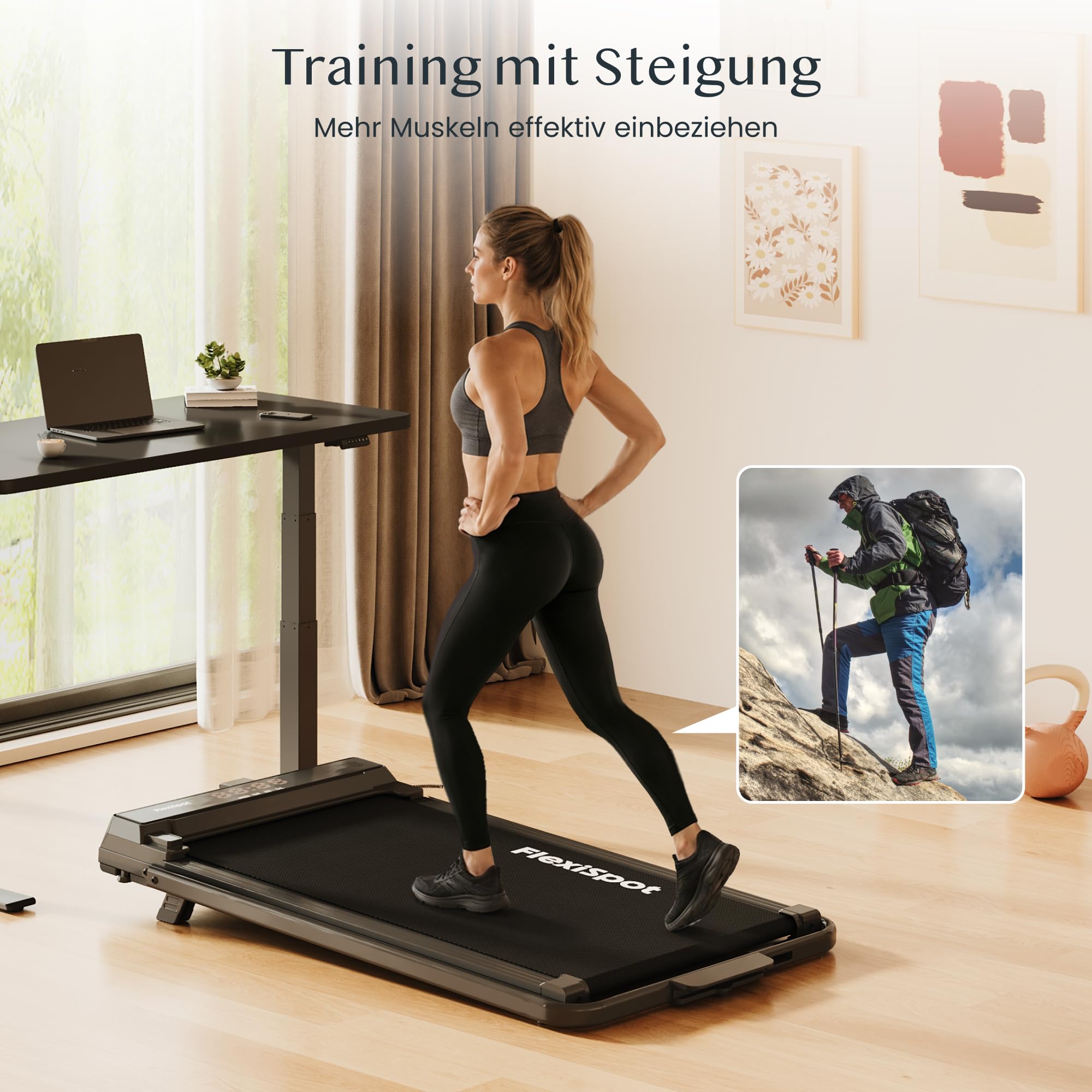 FlexiSpot Laufband mit 7% Steigung, 1–12 km/h, klappbarer Handlauf, bis 140 kg belastbar, LED-Display mit Fernbedienung, Walking Pad für Zuhause & Homeoffice Dynamix Schwarz