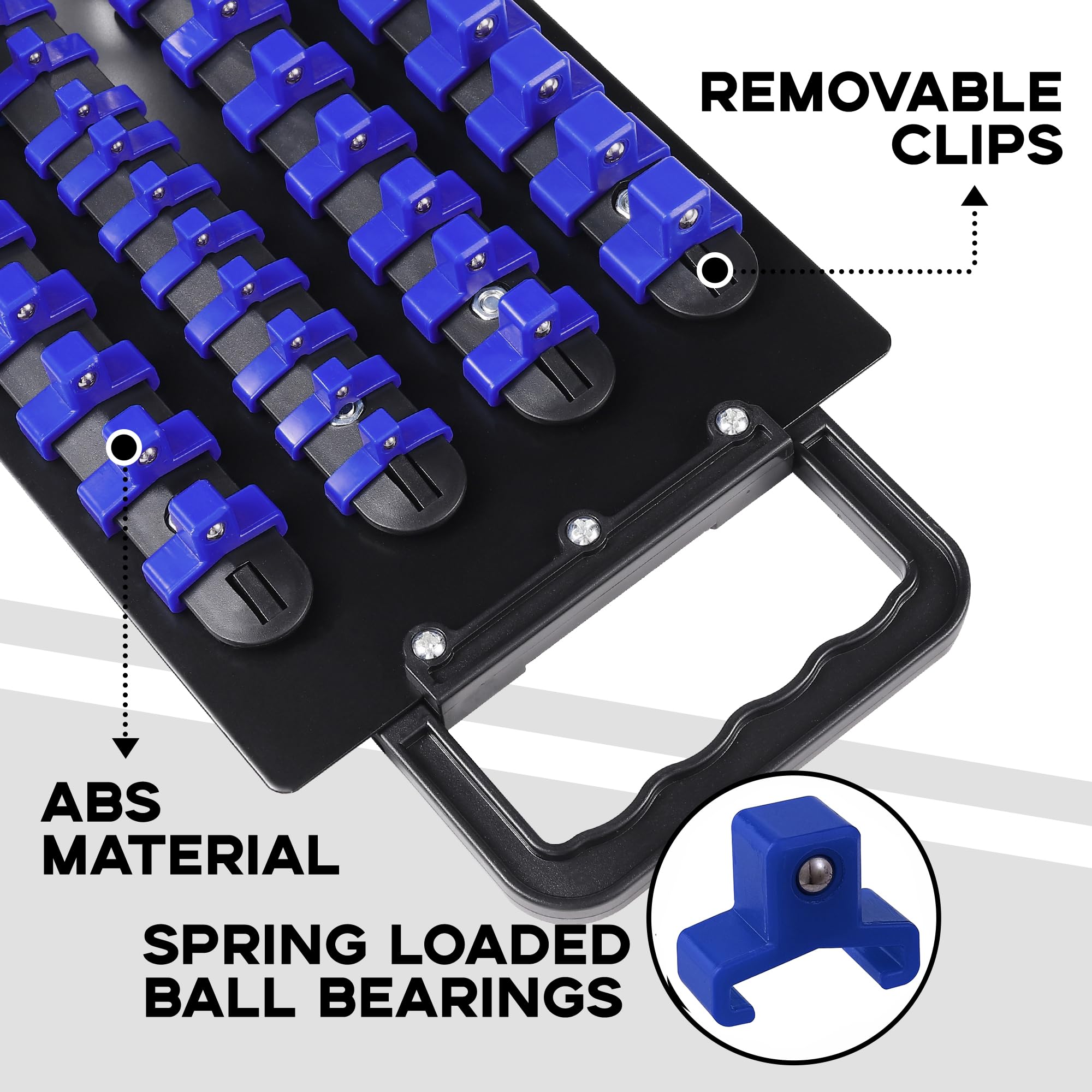 Vassoio porta prese da 48 pezzi, 1/2 pollice x 14 clip, 3/8 pollice x 18 clip, 1/4 pollice x 16 clip, supporto per binario prese portatile con manigli | Leroy Merlin