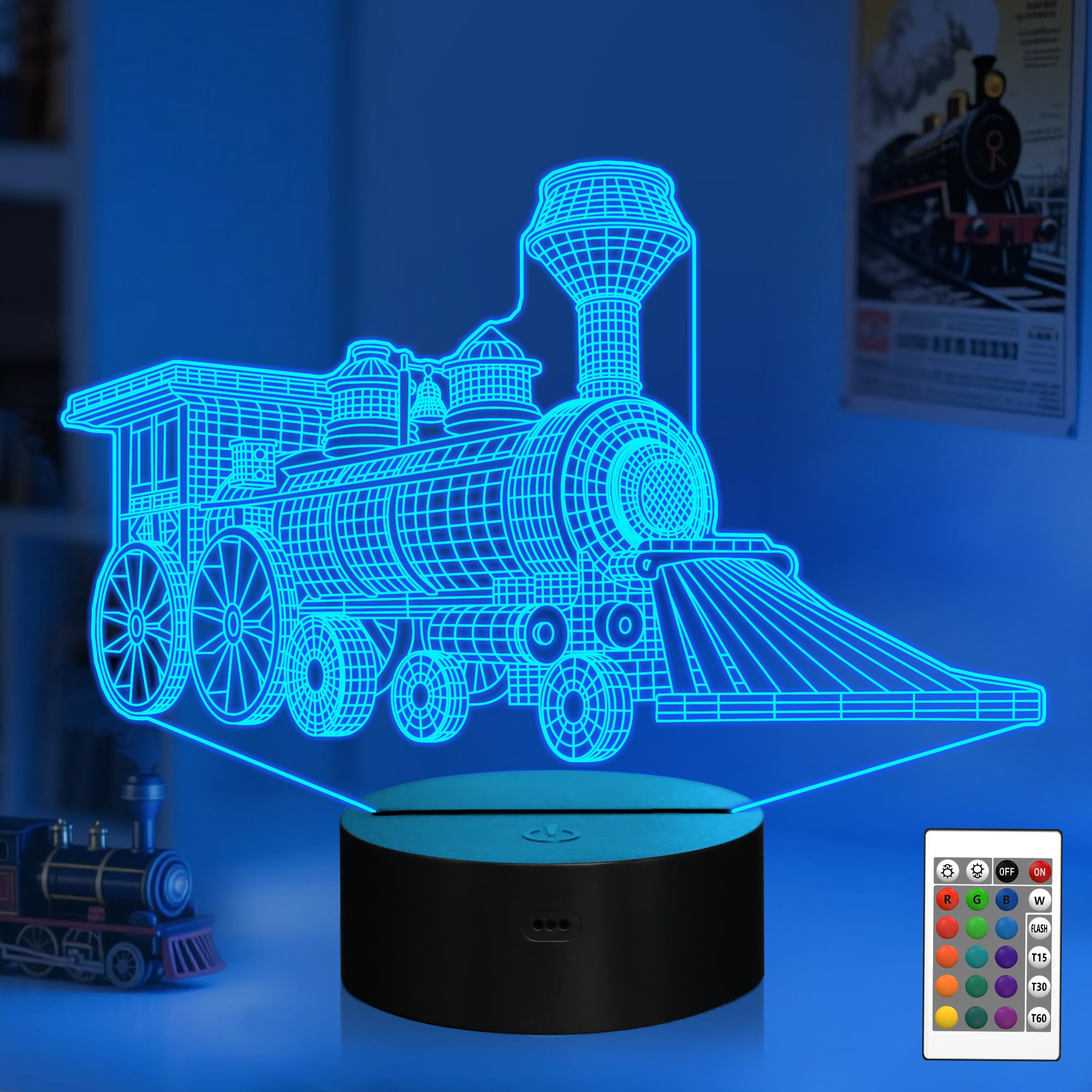 Attivolife Train 3D Gifts Lamp, Illusion Hologram Night Light with Timer Remote Control 16 Colors Changing, Kids Bedroom Decor Novelty Birthday for Train Model Collector Girl Boy Men