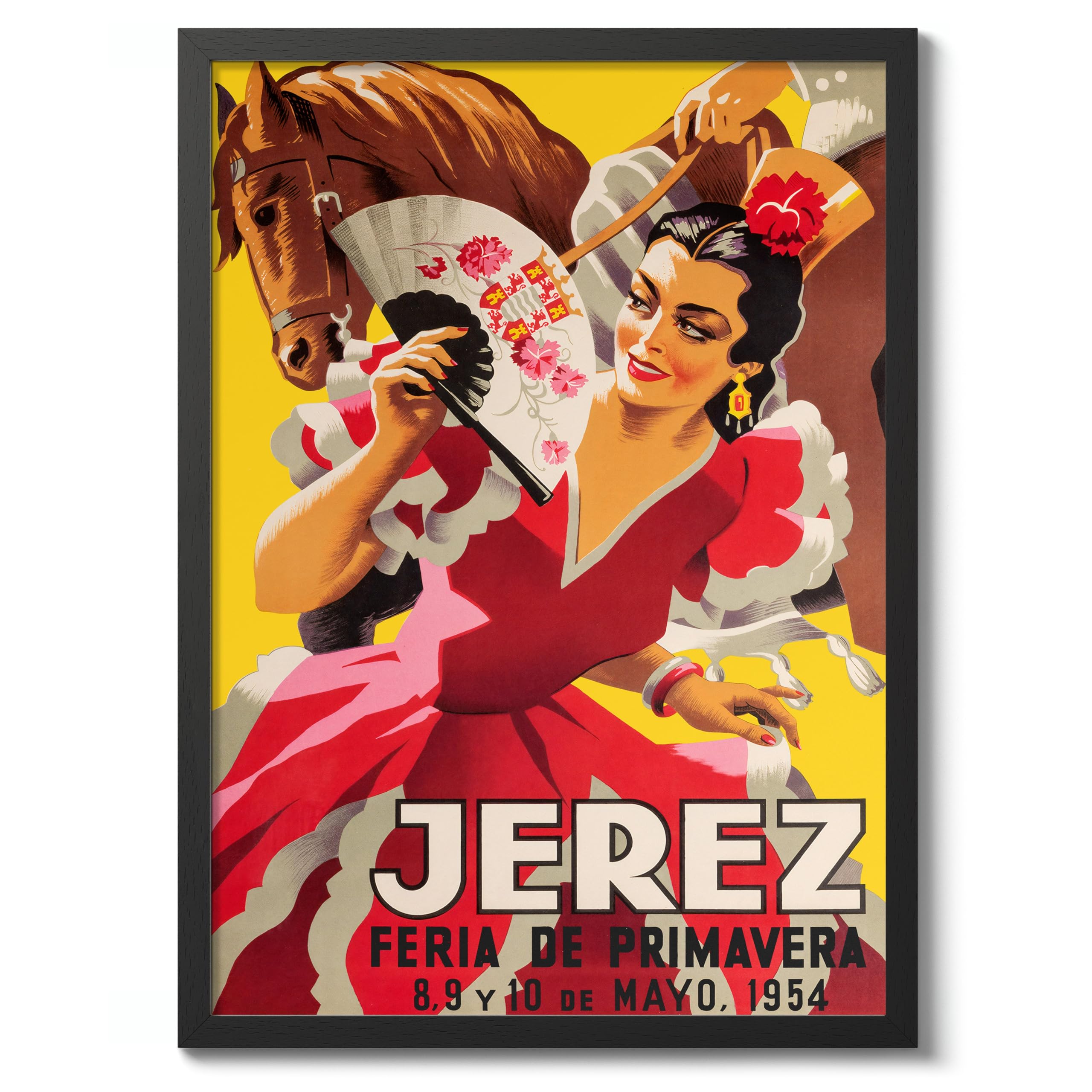 Jerez, Spain Vintage Spanish Travel Poster, Retro Spain Tourism Print, Decoration Wall Art Seville Landmark Bedroom Decor, A1 (Black Frame) - 86.9x62.4cm — image 1