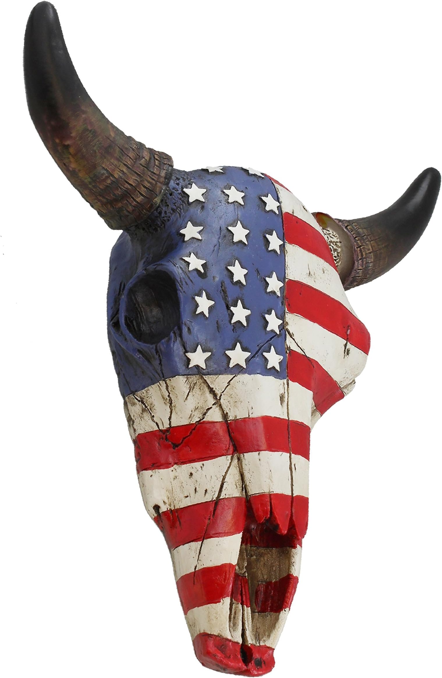 Top Brass USA Flag Faux Steer Bull Cow Skull - Wall Mount Head - Rustic Western American Art Decor