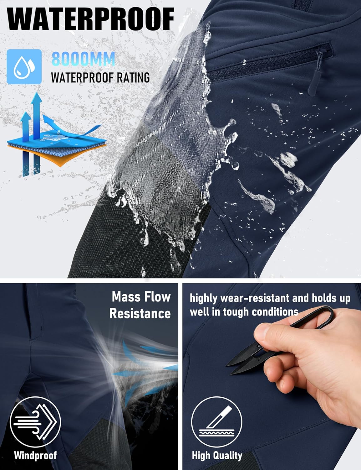 MAGCOMSEN Men's Snow Ski Waterproof Pants Winter Fleece Lined Insulated Work Outdoor Hiking Snowboard Pants 4 Pockets