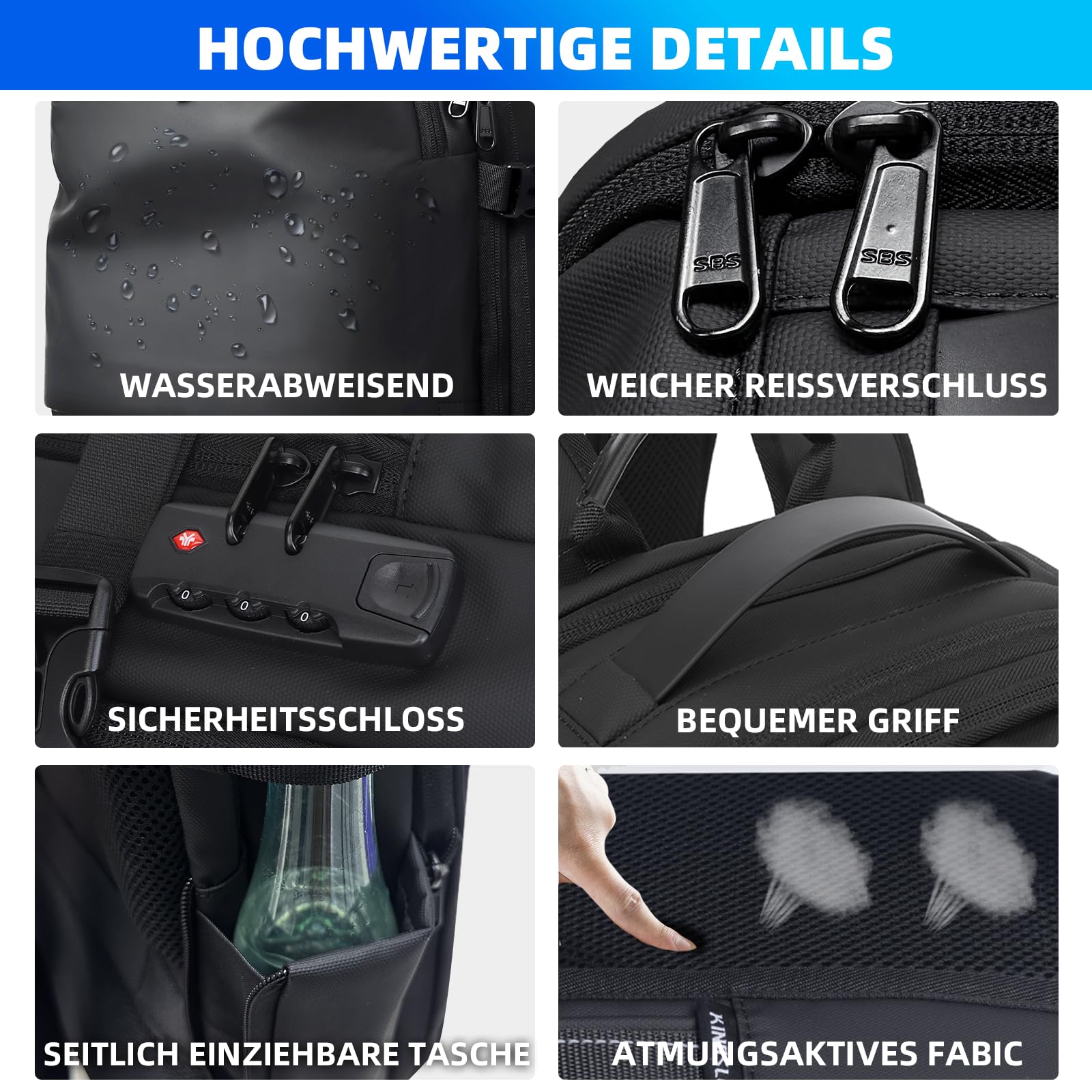 KINGSLONG Vakuum Rucksack Laptop Handgepäck: Herren Reiserucksack Flugzeug 17 Zoll PC Wasserdicht Backpack 60L Erweiterbarer Vakuum Tasche mit Pumpe und Sperre für Business Travel Männer