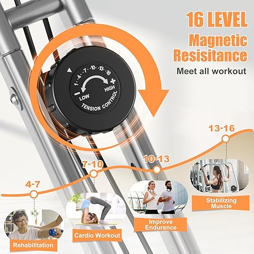 Miniatura 3 de Caromix - Bicicleta estática plegable, 4 en 1, bicicleta estacionaria de 16 niveles de resistencia magnética, bicicleta vertical para ciclismo en