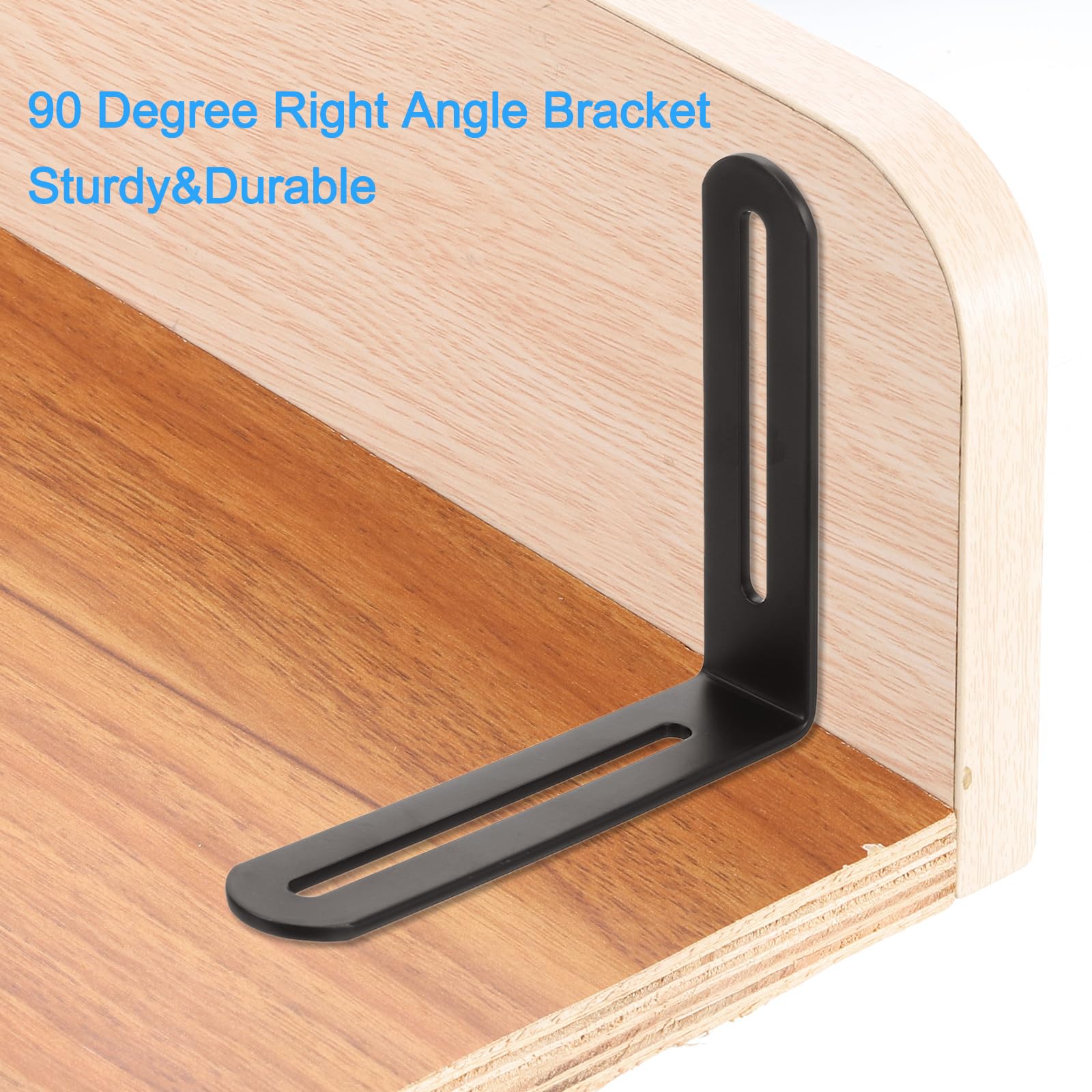uxcell 6 staffe angolari regolabili a forma di L con fessura, 20 x 16,5 cm, in acciaio inossidabile, con scanalatura, ad angolo retto, con viti, per mobili in legno, nero