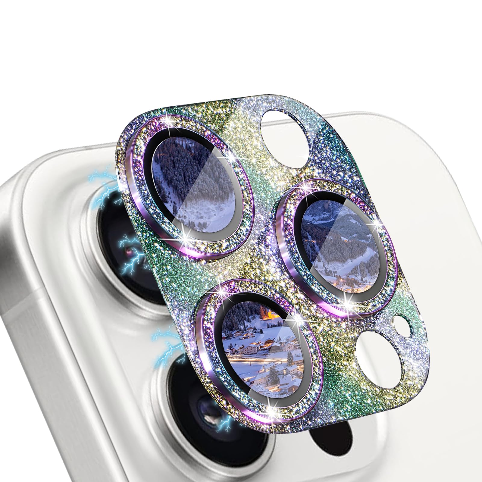 WoPail Glitzer Pellicola Protettiva Fotocamera per iPhone 16 Pro/16 Pro Max, Anello Bling 9H Protettore Vetro Temperato Fotocamera per iPhone 16 Pro/16 Pro Max Multicolor