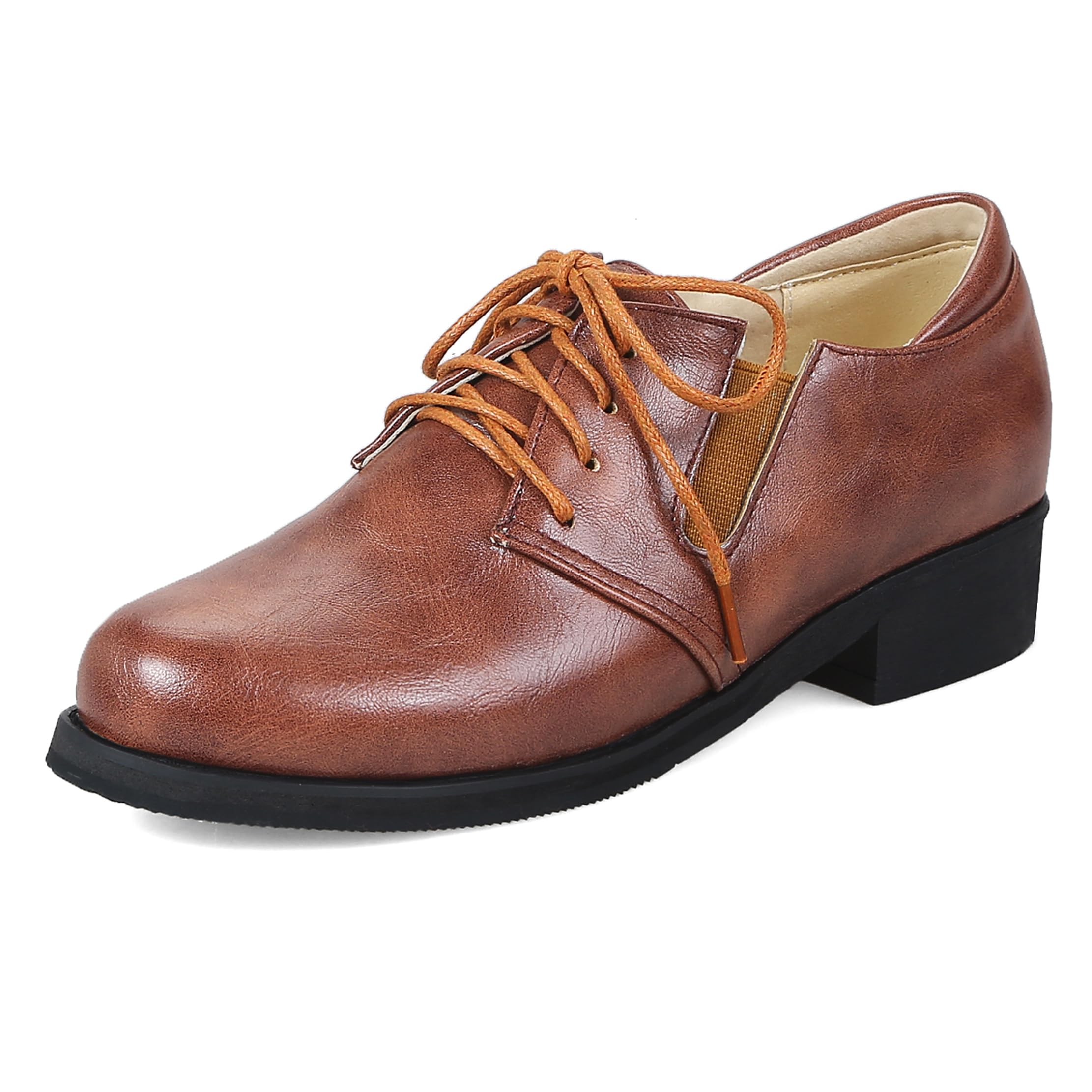Work Lace Up Derby Women Round Toe Mid Heel Oxford