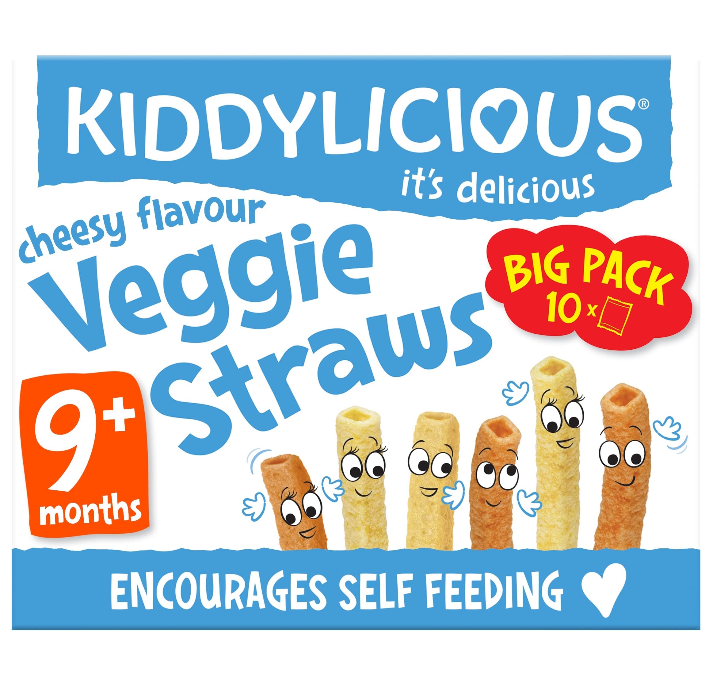 Kiddylicious Cheesy Veggie Straws - Delicious Finger Food Kids Snack - Gluten Free - Suitable for 9+ Months - 10 Packs (10x12gm)
