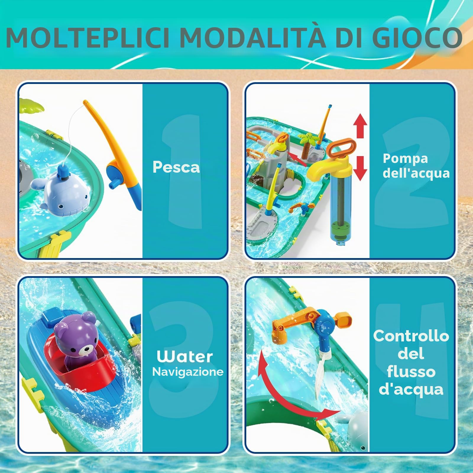 JONRRYIN Tavolo Sabbia e Acqua, Giocattolo Sabbia e Acqua per Bambini, Tavolo d'attività d'Acqua, Tavolo da Gioco per Sabbia e Acqua con 2 Barche per Bambini Gioco Spiaggia (57 PCS)