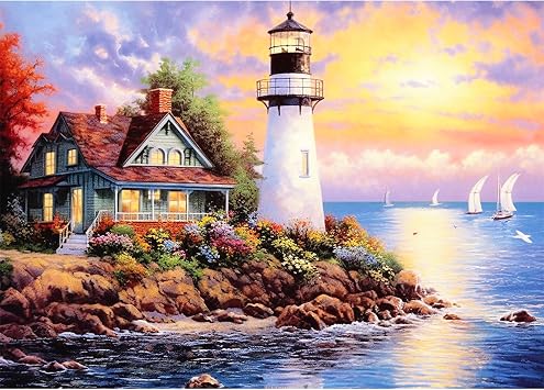500 Piece Puzzle for Adults-Lighthouse | Recycled Cardboar Jigsaw Puzzles 500 Pieces | Challenging Family Activity Great Gift Idea for Family Friends | Difficult Puzzles Size 20.5X 15 inches