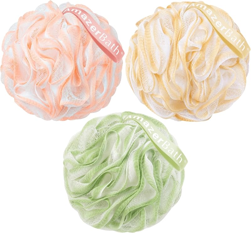 Esponja de banho AmazerBath em malha de PE, conjunto com 3, 60 g cada