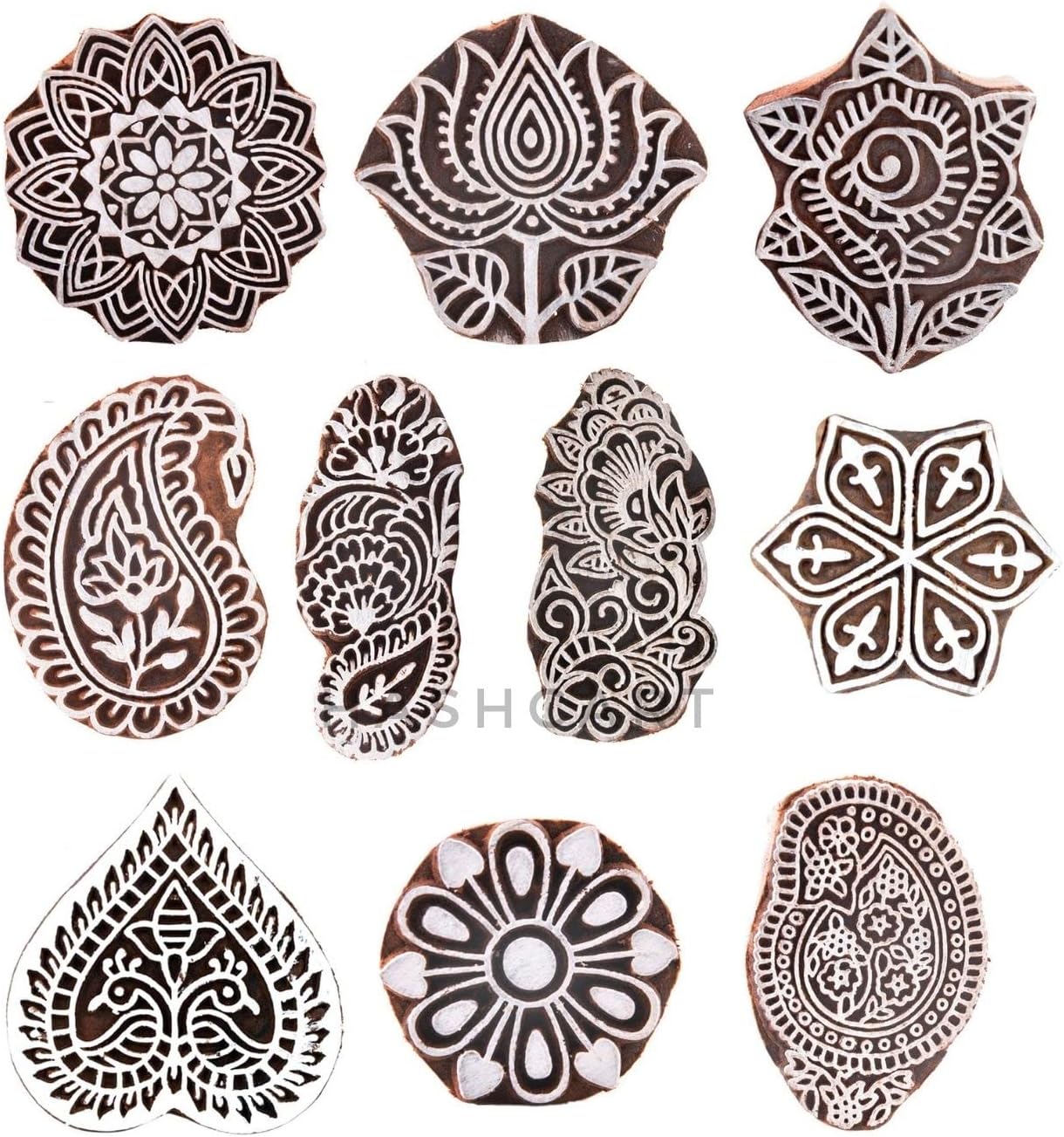 Hashcart Hand-Carved Wooden Baren/Motif Printing Block For Artistic Design On Saree Border/Painting
