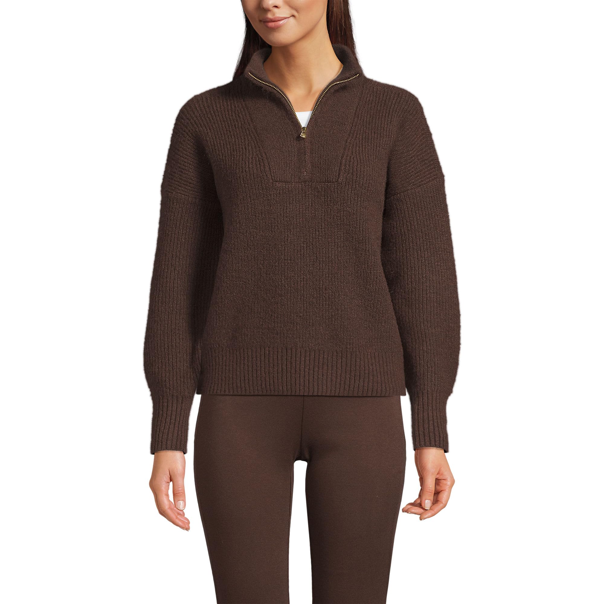 Lands End Womens Fuzzy Wedged Quarter Zip Sweater