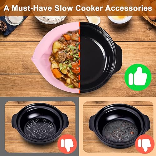 Miniatura 2 de Paquete de 2 forros de silicona para olla de cocción lenta de 6 a 8 cuartos de galón, a prueba de fugas y fáciles de limpiar, para olla ovalada o