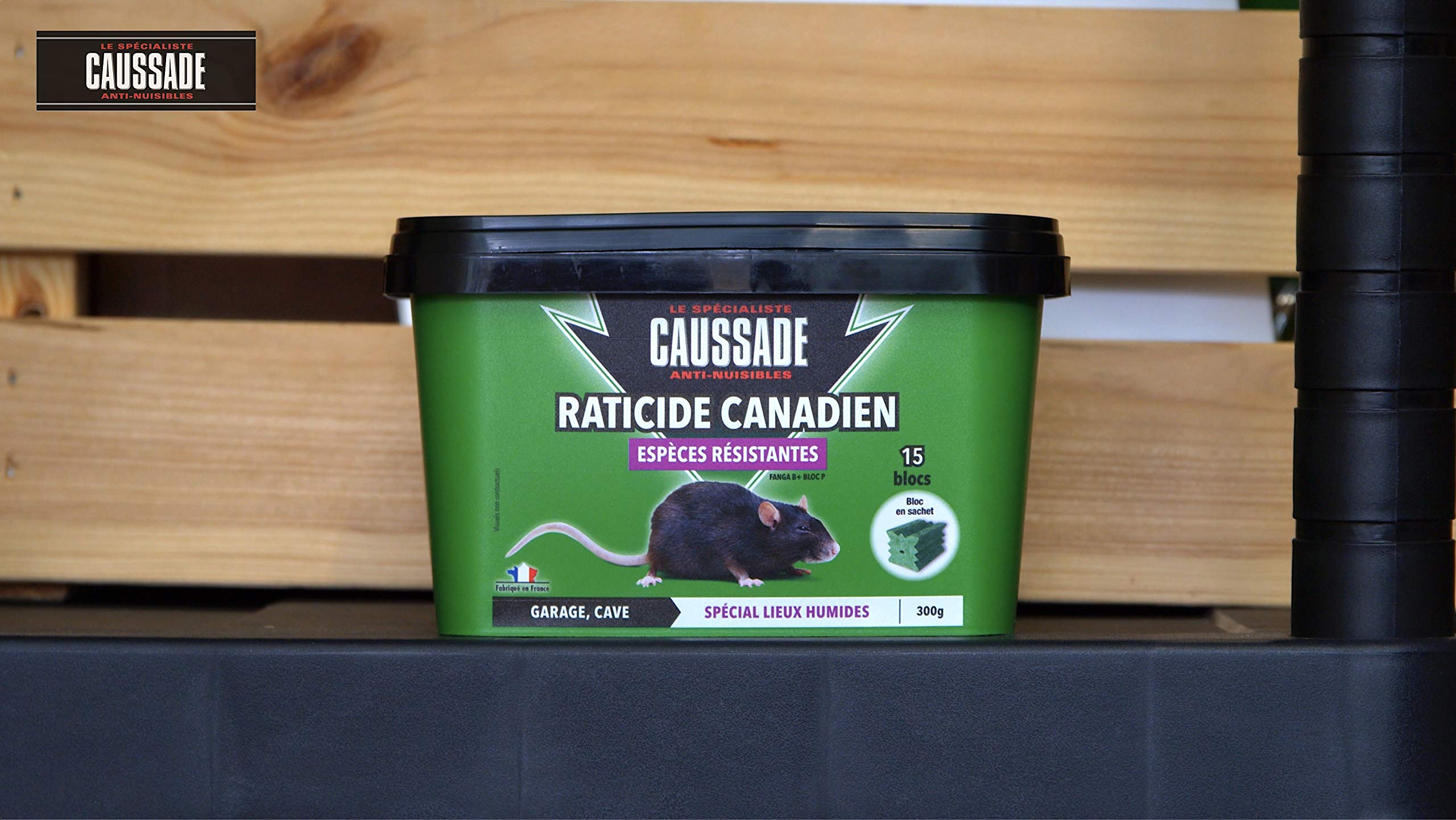 CAUSSADE Raticide Canadien - Anti Rats & Souris - Efficacité Radicale - Lieux très humides – Appâts Blocs - Prêt à l'emploi - Une Ingestion Suffit - Fabriqué en France - 15 Blocs - 300g CARBL300N