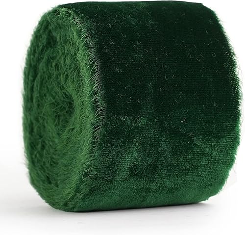 Miniatura 5 de HUIHUANG Cinta de terciopelo verde de 2 pulgadas hecha a mano con flecos, cinta de terciopelo de seda deshilachada para ramo de flores, envoltura de