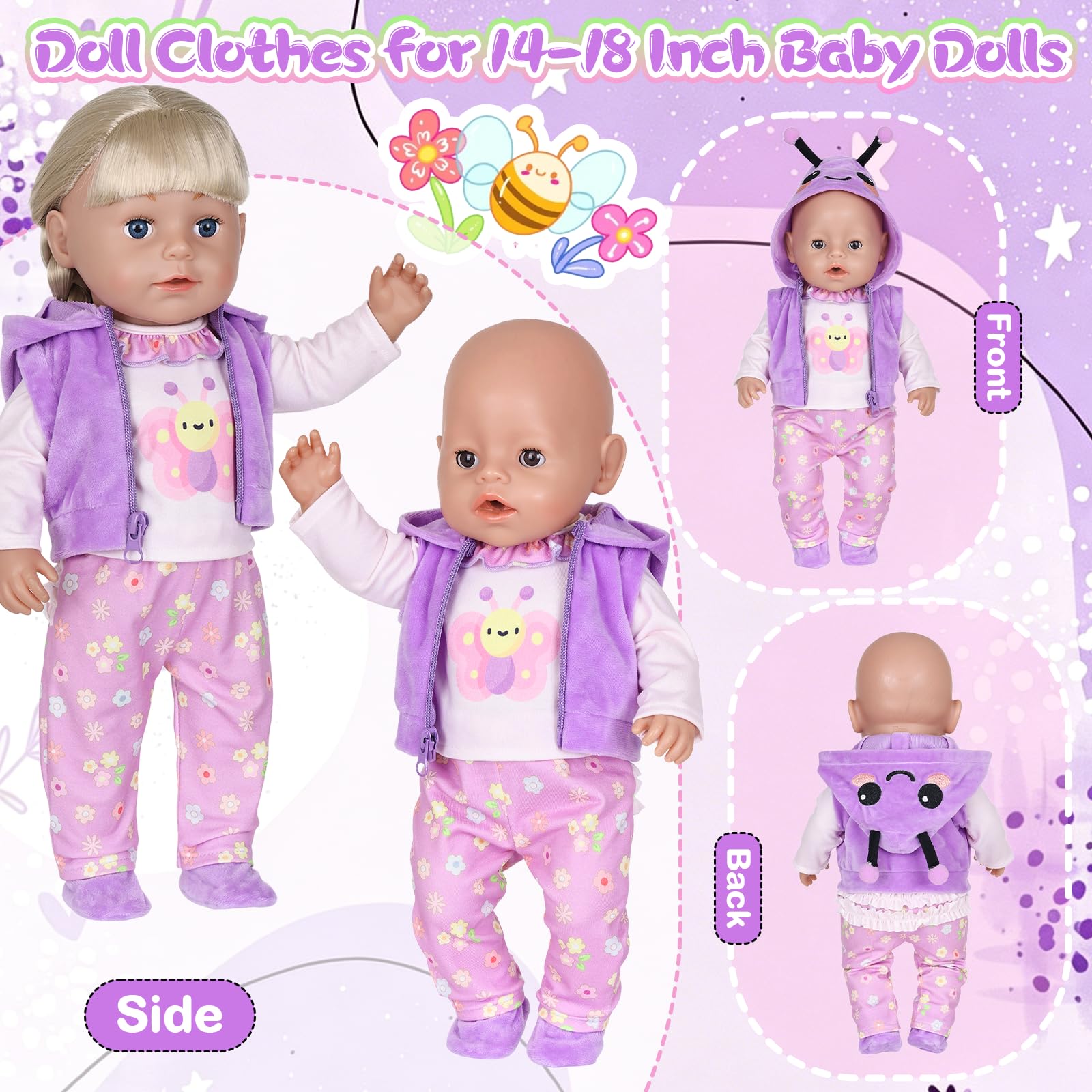 Ubranie dla lalek 35-43 cm, 6 sztuk słodkich motyli z kurtką z kapturem, falbankami, spodniami, skarpetami, wieszakami, prezent dla dziewczynek