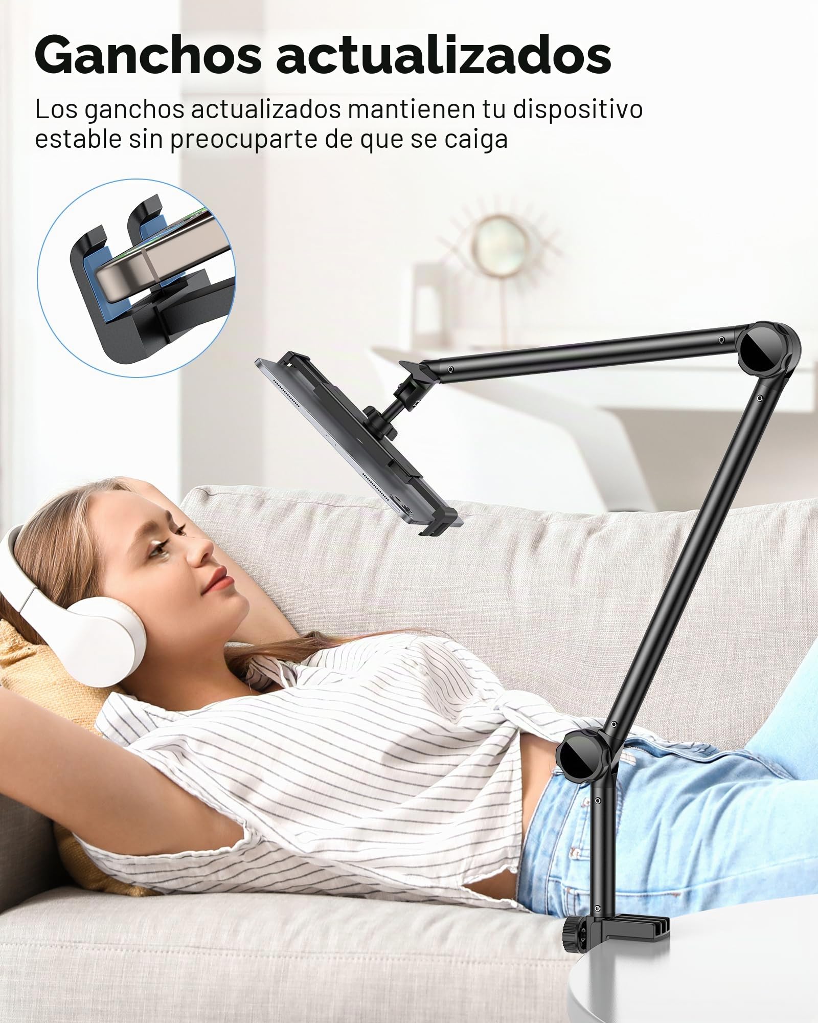 OMOTON Soporte de Tablet para Escritorio, Soporte de Tablet Giratorio 360° para iPad, Soporte de Teléfono Ajustable para Cama con Brazo Sólido, para Todos los iPhone/iPad Pro/Tabletas de Menos de 11"