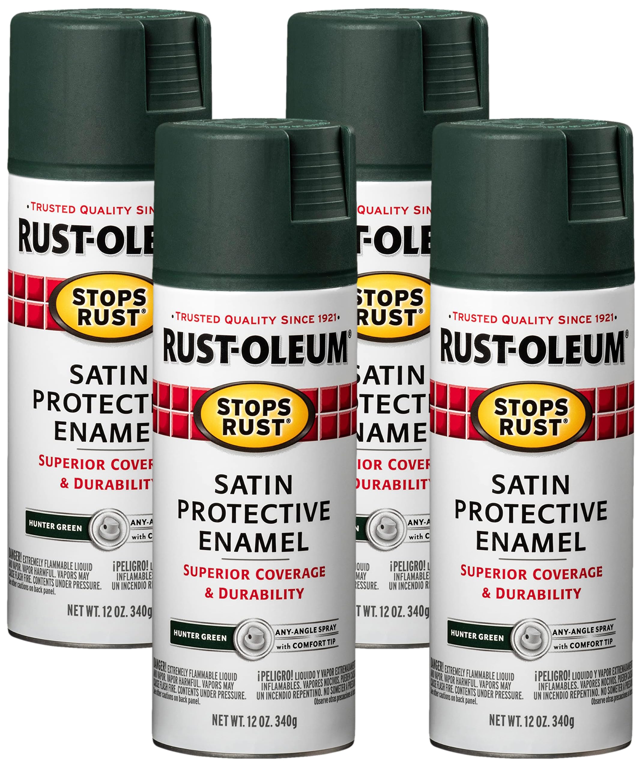 Rust-Oleum 7732830 Stops Rust Spray Paint, 12 oz, Satin Hunter Green (Pack of 4)