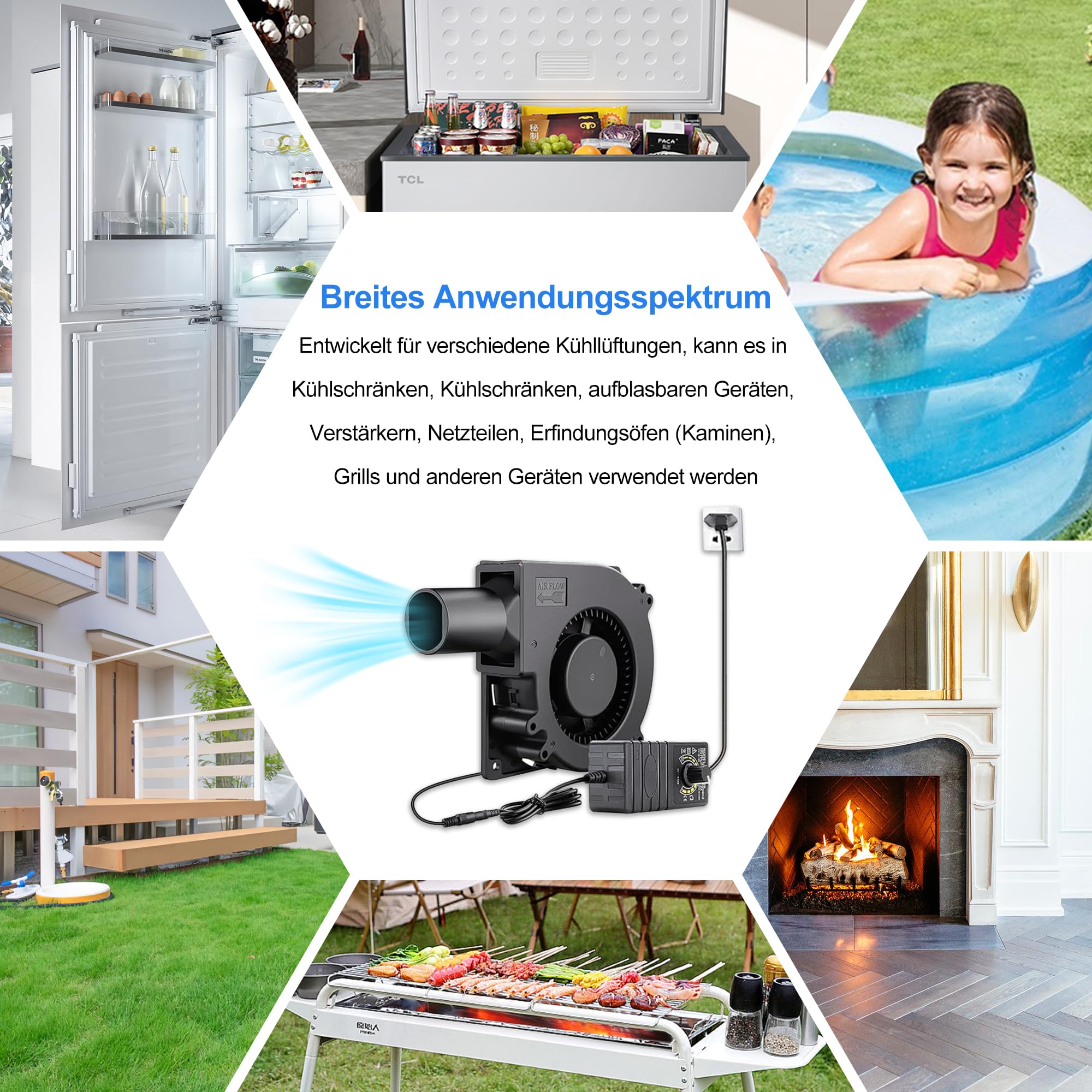 Ventilateur Radial Réglable 12V: Ventilateur Radial Sans Balais avec Sortie d'air e Contrôleur pour BBQ, Ventilation, Refroidissement, Cheminée, Gonflable