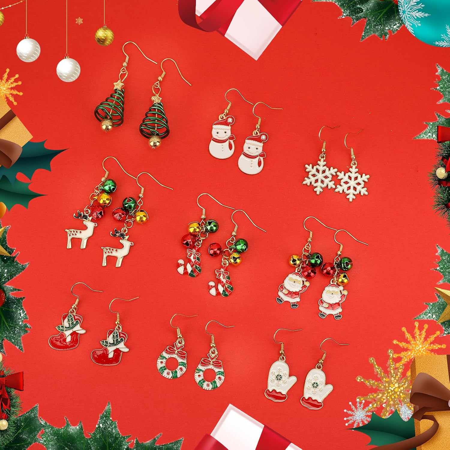9 Pairs Christmas Earrings for Women, Christmas Drop Dangle Earrings Set, Christmas Tree Snowflake Snowman Santa Claus Hook Earrings Holiday Festive Party Jewelry Gifts - Image 4